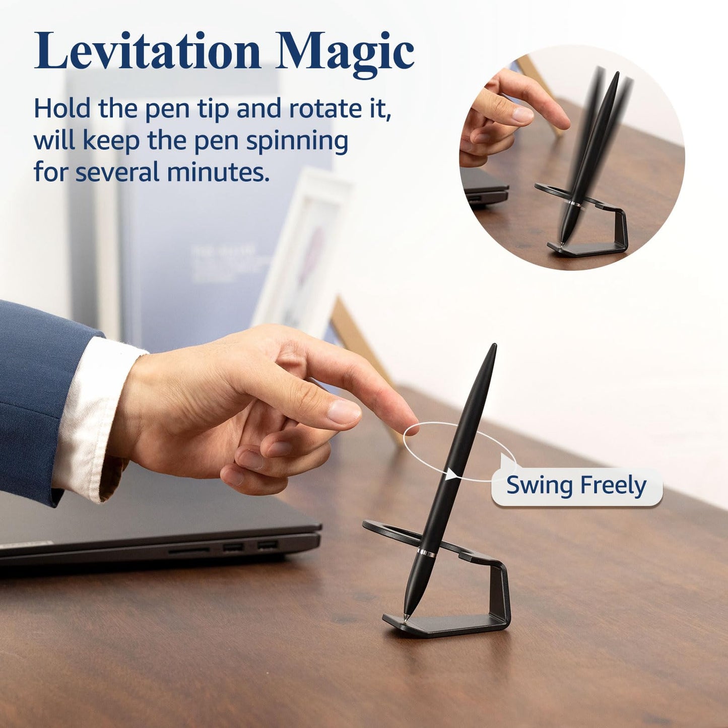 SUNTEREST Magnetic Levitation Gel Ink Pen, Metal Luxury Gifts for Men & Women, Futuristic Floating Fidget Pen, Cool Tech Gadgets, Unique Office Desk Accessories for Him Dad Boss Teacher (Black)