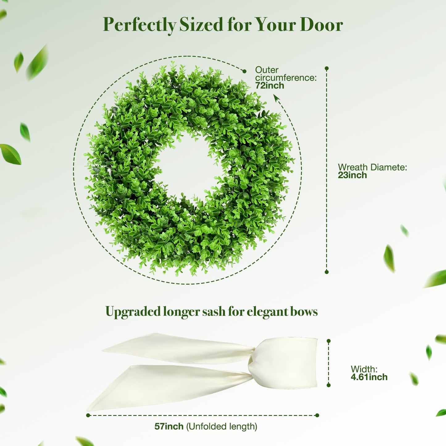 23" Boxwood Wreaths for Front Door – Preserved Boxwood Wreath with Sash｜Summer Wreaths for Front Door