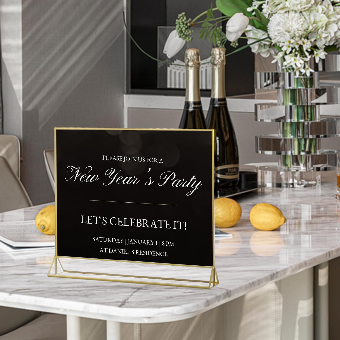 Cptoion 6 Pack Acrylic Sign Holders with Golden Border,11x 8.5 Horizontal Acrylic Sign Holder,Clear Picture Frames,Double Sided Table Menu Holders for Wedding Table Number Office Desktop Photos Display