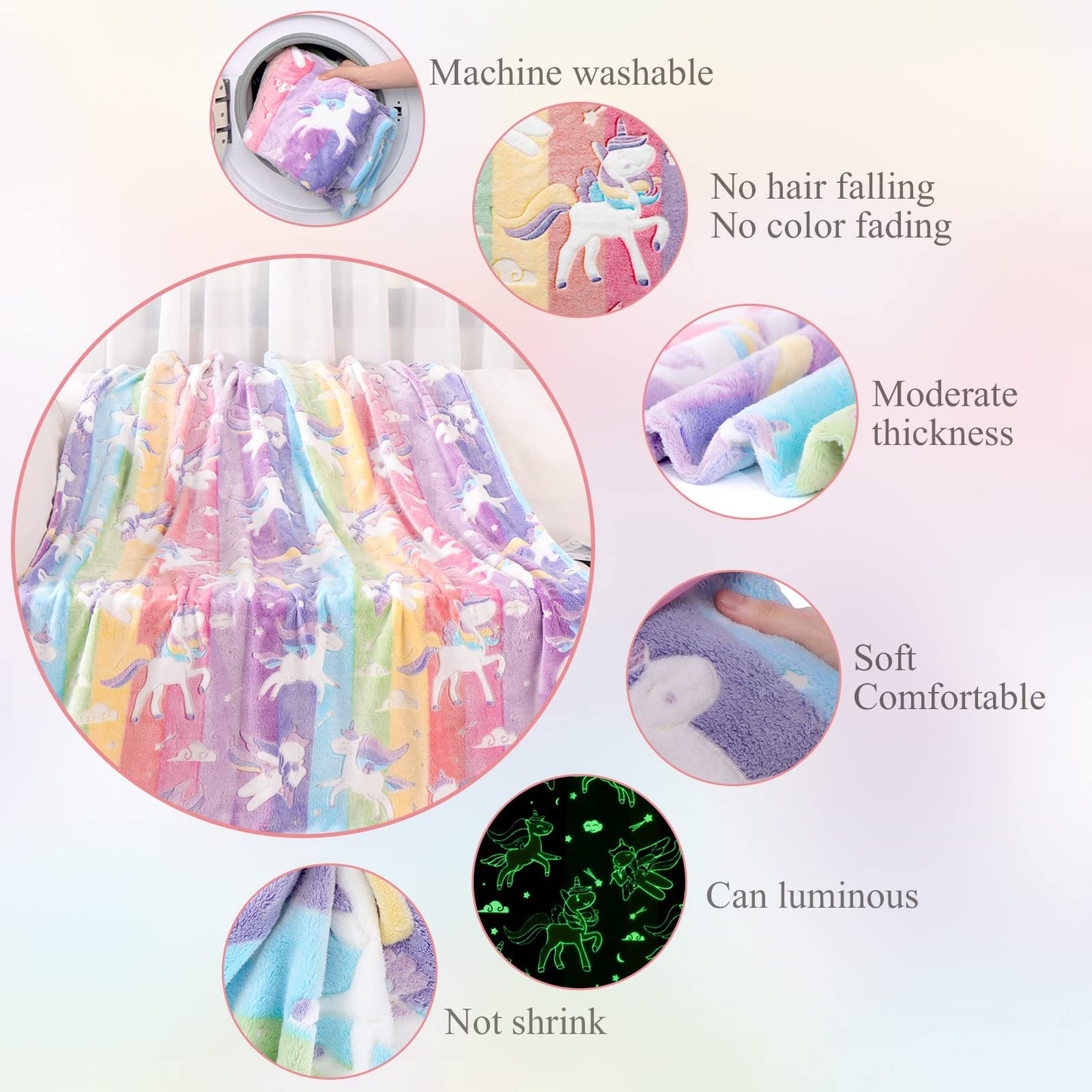 LIFEYJ Glow in The Dark Blanket Unicorns Gifts for Girls, Soft Blanket 3 4 5 6 7 8 9 10 Year Old Girl Gifts, Toddler Girls Toys Age 6-8, Easter Gifts for Kids Birthday Gifts Presents, 50"x60"