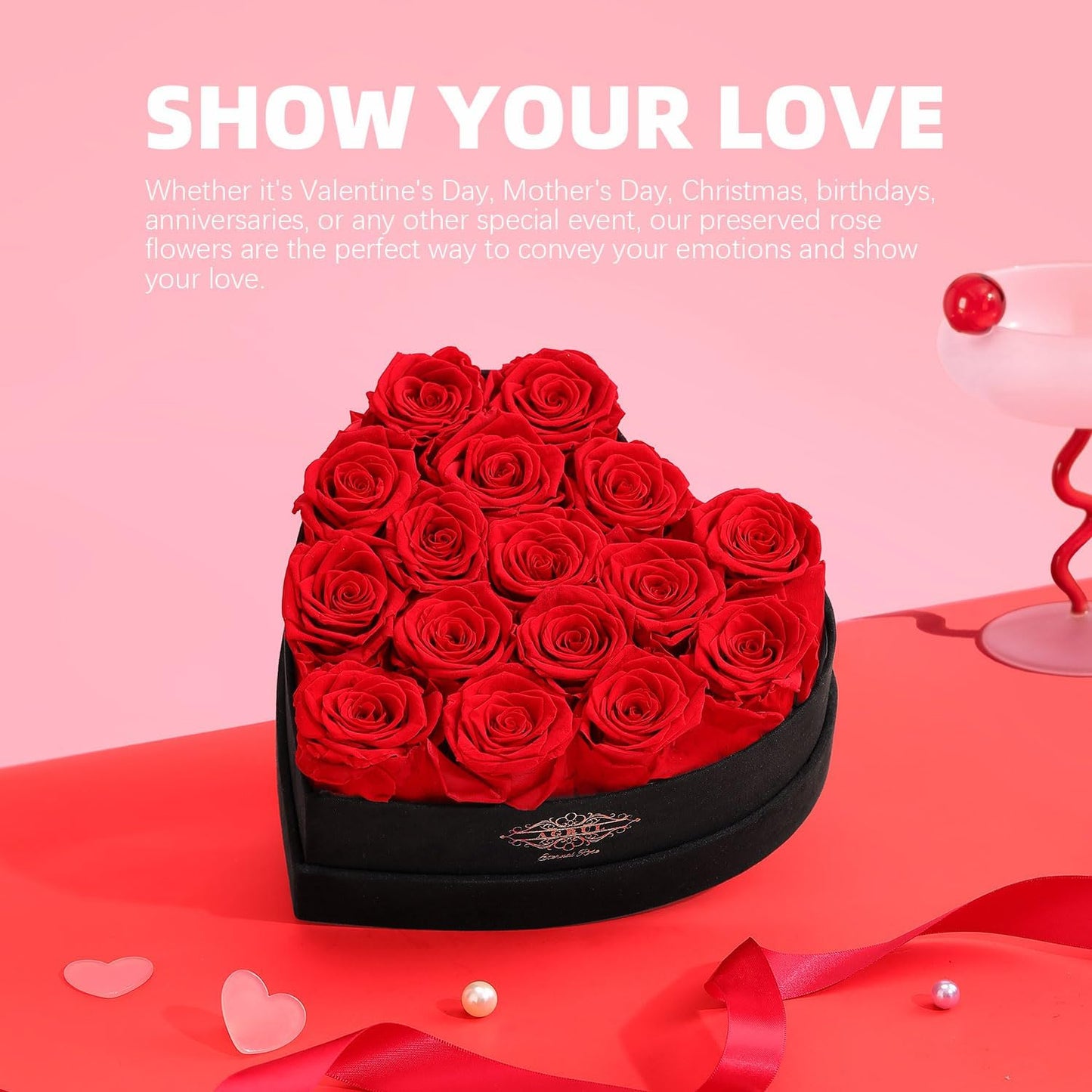 Agrul Mothers Day Roses Gifts for Mom,Forever Preserved Flowers Roses in a Heart Shape Box, for Wife Women Mom Grandma from Daughter,Fresh Flowers for Delivery/16Pcs Red