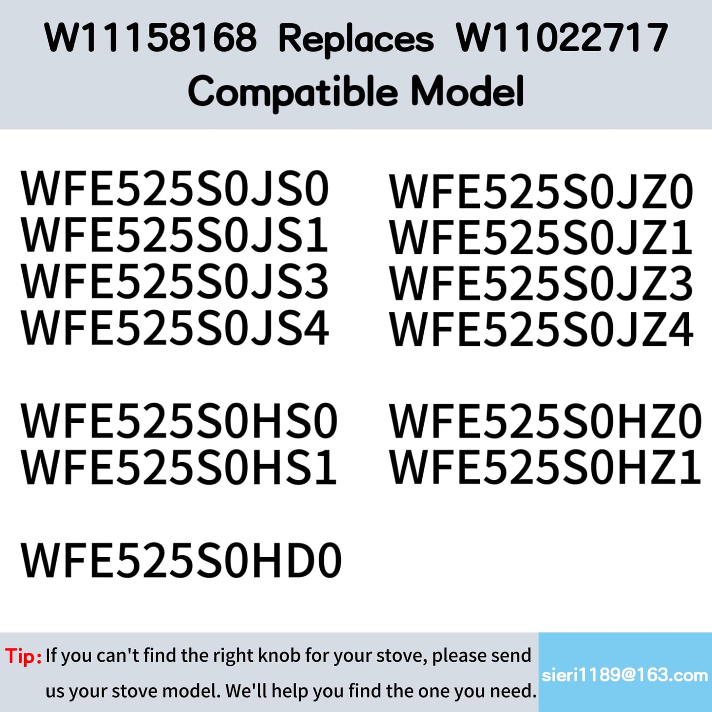 Sieri W11158168 Knobs for Whirlpool WFE525S0JS0 WFE525S0JS1 WFE525S0JS3 WFE525S0JS4 WFE525S0JZ0 WFE525S0JZ1 WFE525S0JZ3 WFE525S0JZ4 WFE525S0HZ Electric Range.Check Fig.2 for Your Stove Shaft's Shape