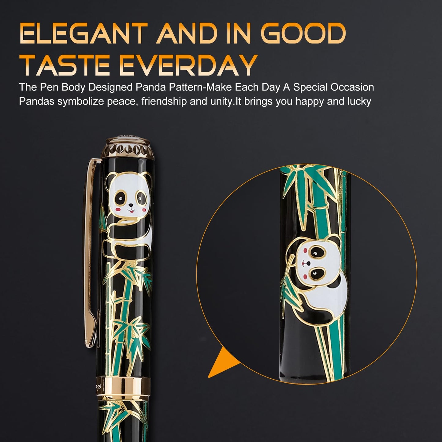 Urhomefull 24K Gold Luxury Rollerball Pens for Men Women, Smooth Writing Premium Office Pens for Business, Panda Design Executive Gift for Boss Birthday Anniversary (Black)