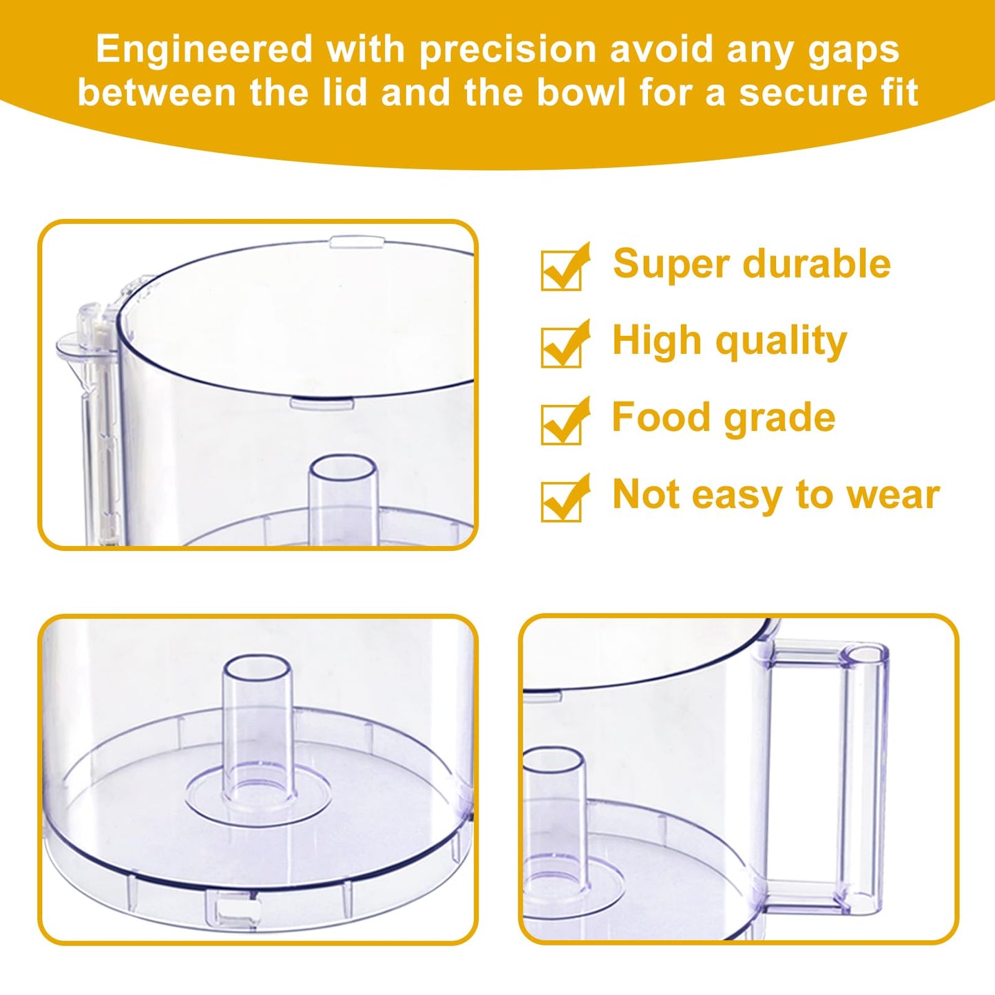 DLC-005AGTXT1 Replacement 14-Cup Food Processor Work Bowl with Gray Handle Compatible With Cuisinart DFP-14, for Cover DFP-14NWBCT1 NOTE: 4 Tabs on Top Rim of Workbowl
