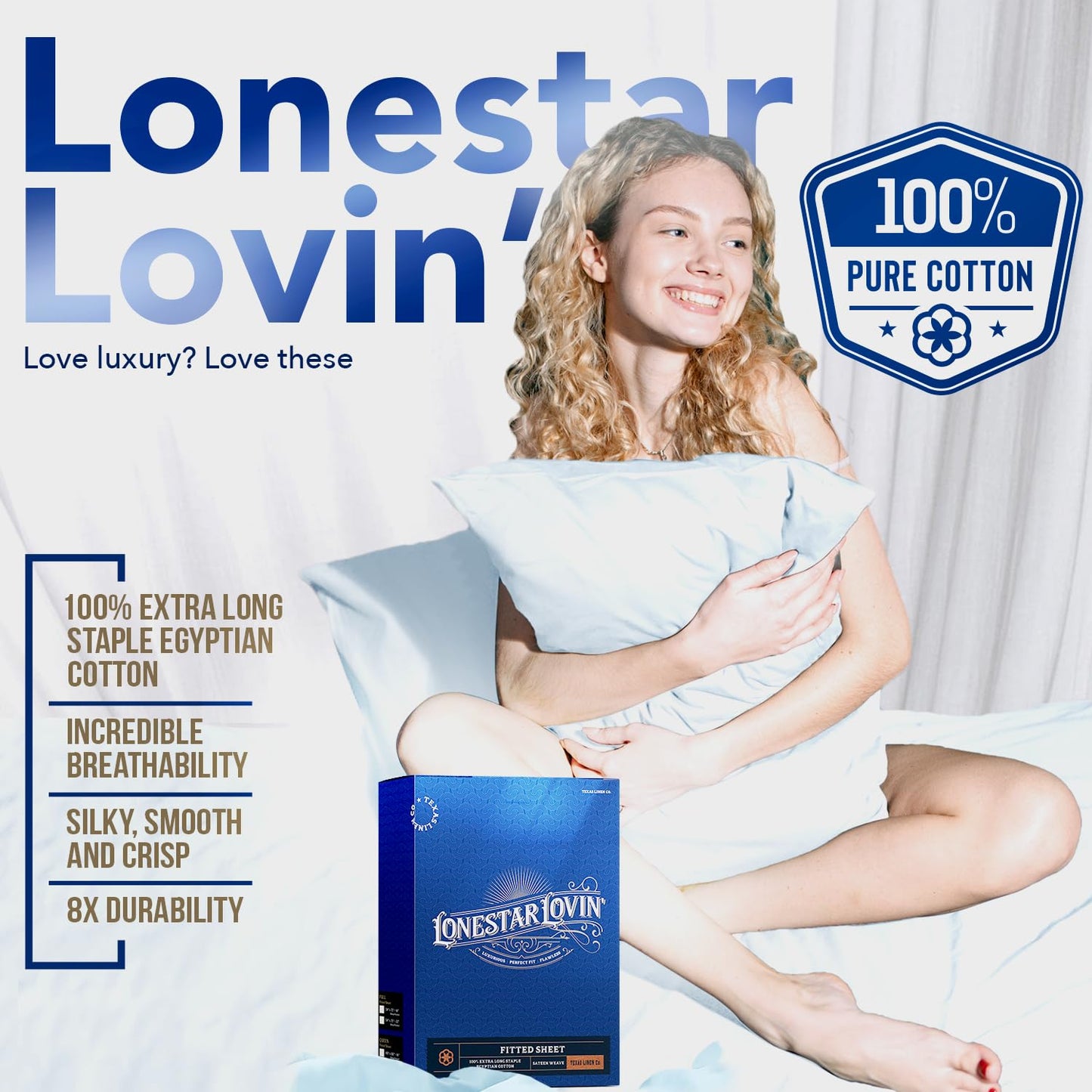 TEXAS LINEN CO. Premium Egyptian Cotton King Size Fitted Sheet Only - Luxury 1000 Series Lonestar Lovin' Collection 22" Extra Deep Pocket King Fitted Sheet (White), Hotel Quality Bottom Sheets