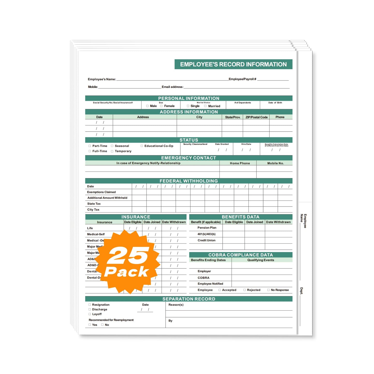 Employee File Folders, 25-Pack Heavy Duty Cardstock, Letter Size 9.5x11.5, Secure 2-Pocket Design for HR Document Organization & Storage (Green)