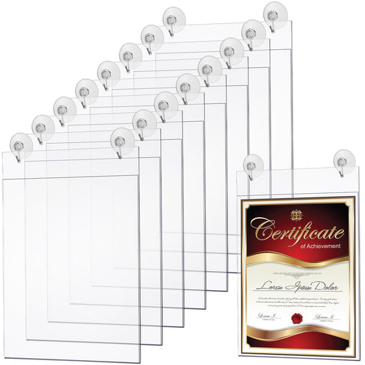 Suzile 8 Pcs Acrylic Window Sign Holder Hanging Acrylic Holder 8.5 x 11 Inch Office Door Signs with Suction Cup Hooks Hangers for Office School Store Restaurant Home