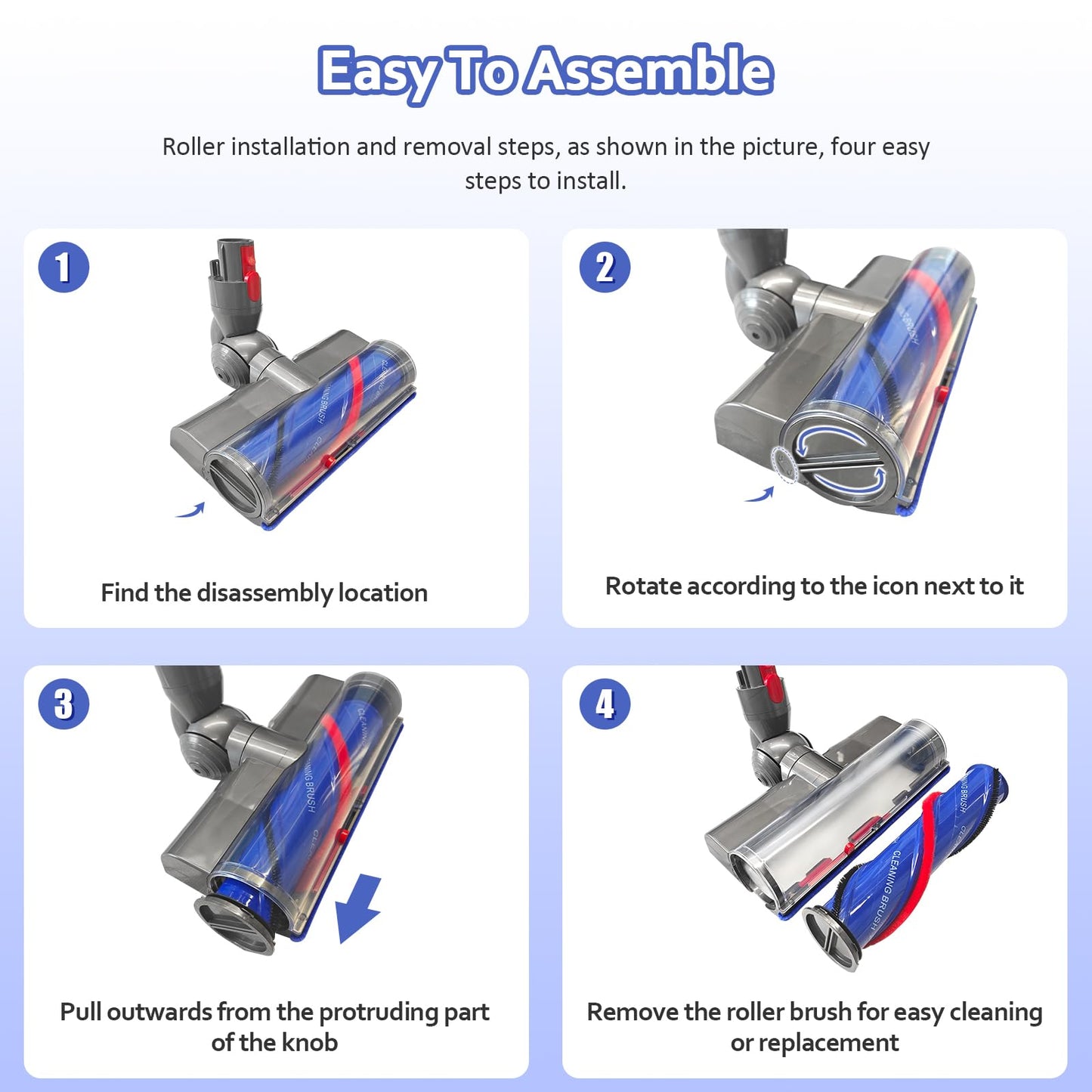 D-Baiwade-J Quick-release vacuum head replacement for Dyson V7 V8 V10 V11 V15 Outside direct-drive cordless vacuums features an anti-tangle design with flexible rotation.