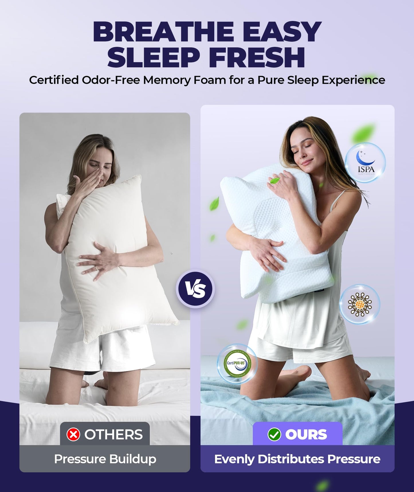 Emircey Clinical-Level Relief Cervical Neck Pillow for Sleeping, Orthopedic Contour Memory Foam Pillow for Side Sleepers,Cooling Reading Pillow Neck Relief, Ergonomic Back Stomach Sleepers,Light Grey