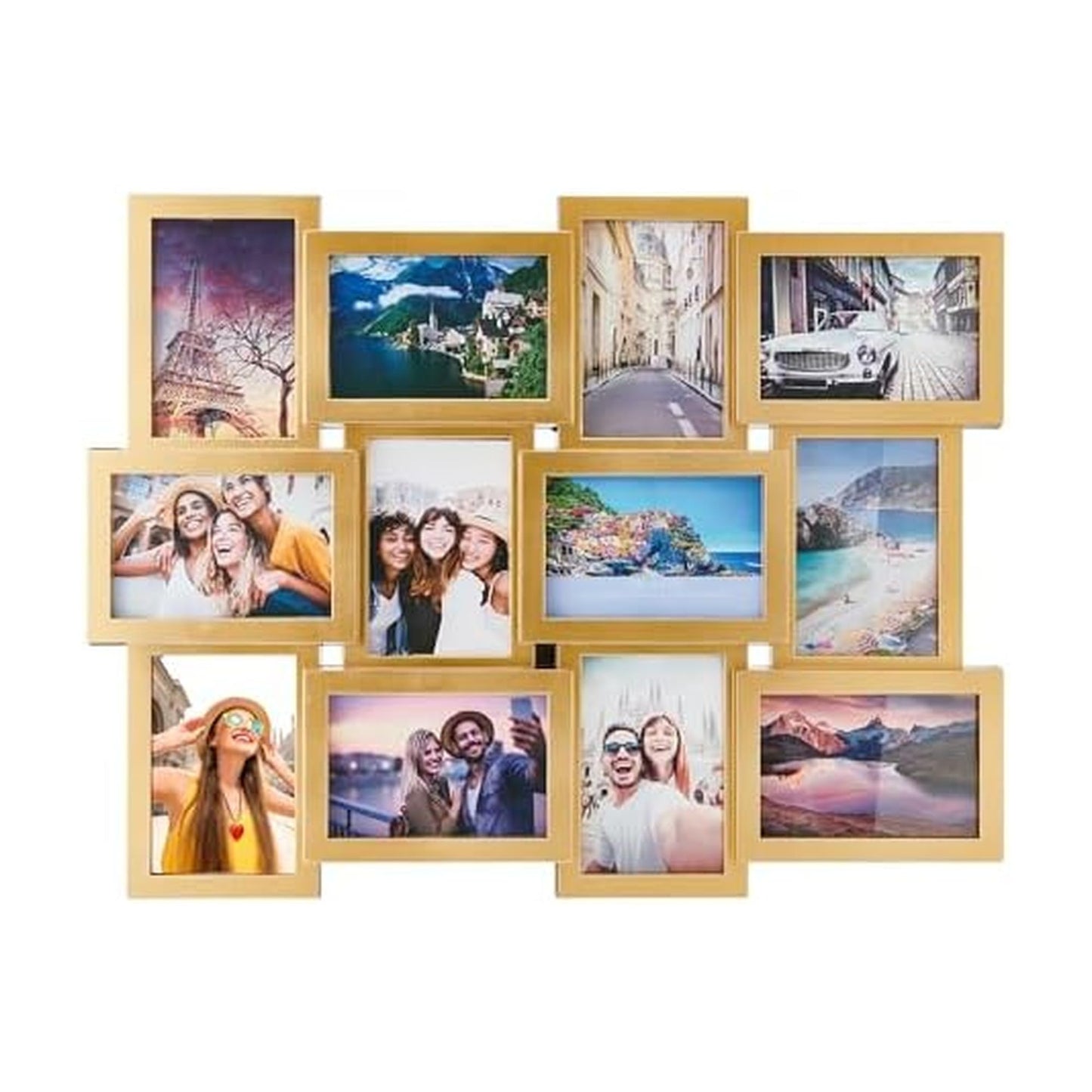 MELANNCO Collage Picture Frame for Wall, 12-Opening Gold Photo Display Holds Six 4x6 and Six 6x4 Photos, 23.25 x 18 Inch Wall Decor Collage Frame