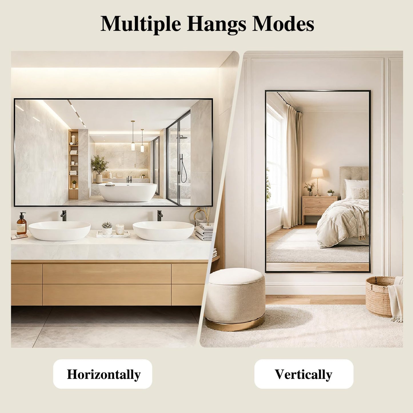 Koonmi Black Mirrors for Wall, 24x36 Inch Bathroom Mirror, Rectangular Wall Mirror for Living Room Bedroom Bathroom, Hangs Horizontally or Vertically