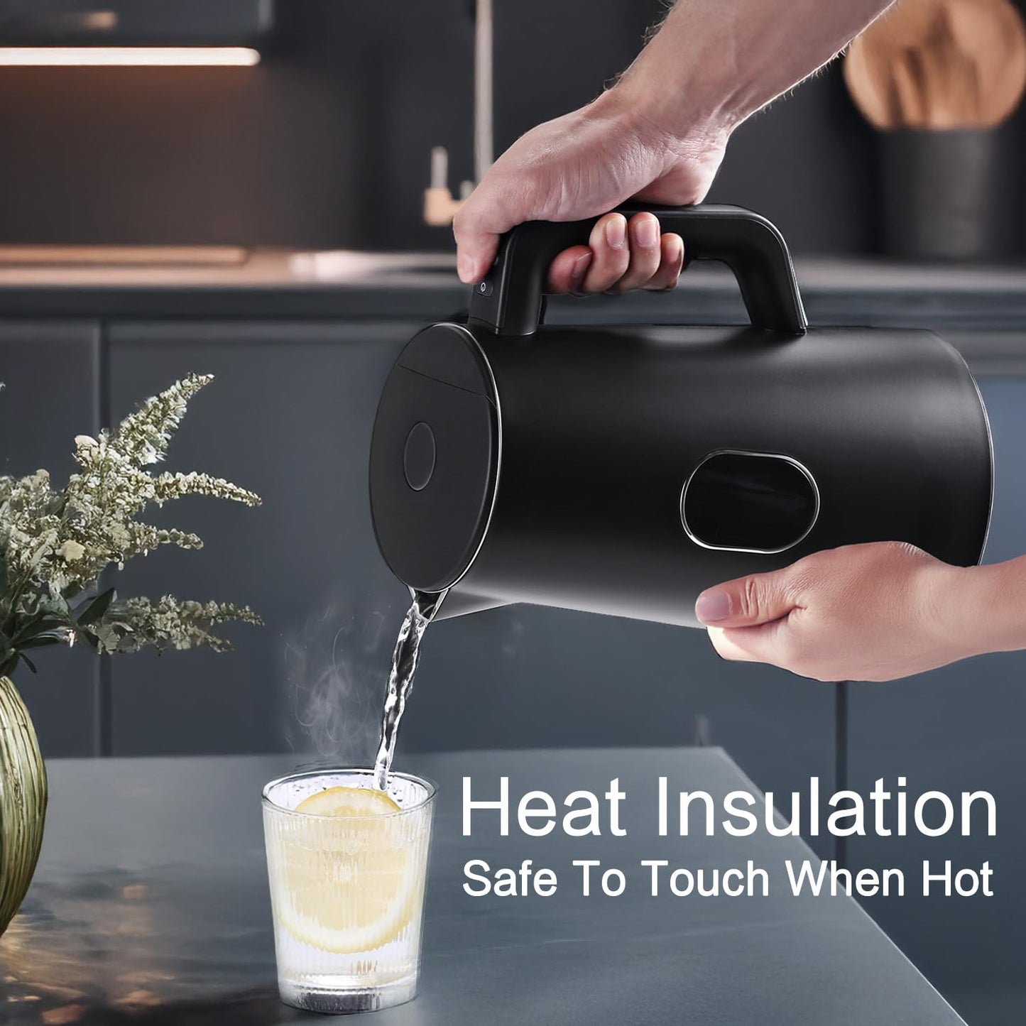 QUAXWELL 1.5L Electric Kettle Stainless Steel, Double Wall Cool Touch Teapot, Fast Boil, Precise Temperature Control, LCD Display, Auto Shut-Off, BPA-Free,Keep Warm Function, Ideal for Tea,Black