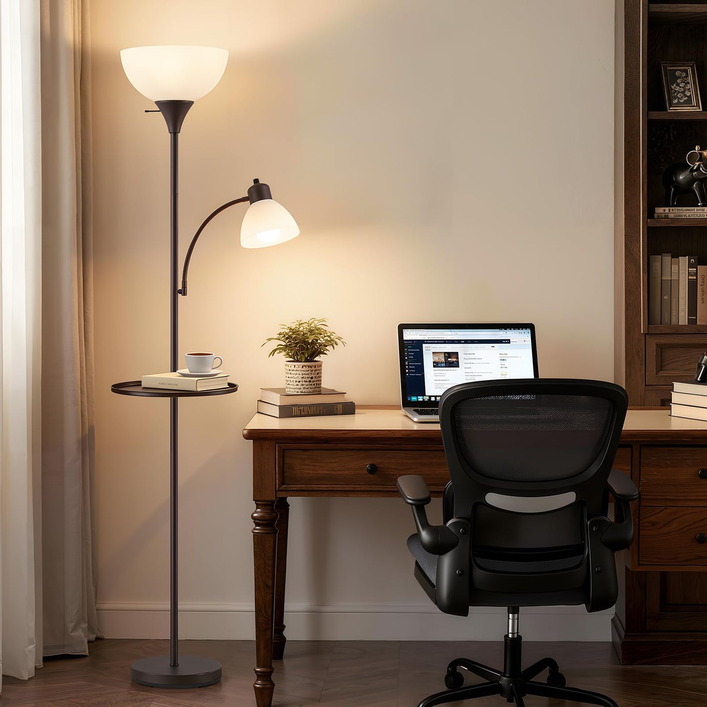 Luvkczc 72" Floor Lamp with Table, Adjustable Reading Lights, Modern Torchiere Floor Lamps for Living Room, Bedroom, Office, Brown【Bulb not Included】