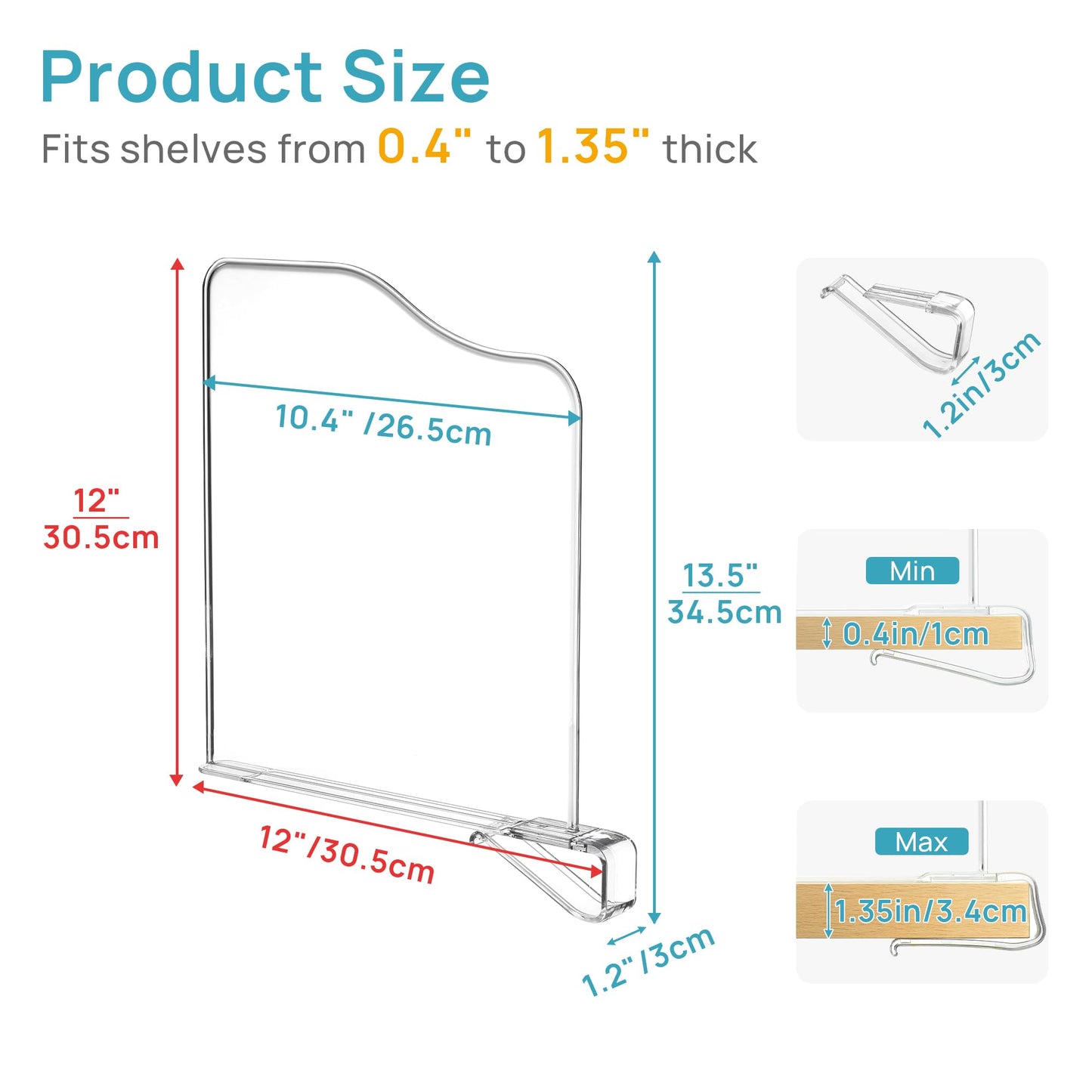 Vtopmart 8 Pack 12in Height Shelf Dividers for Closet Organization, Clear Plastic Closet Shelf Dividers of Upgrade Height for Maximizing Vertical Space Storage, Organizing Sweater, Jeans, Shirts, Bags