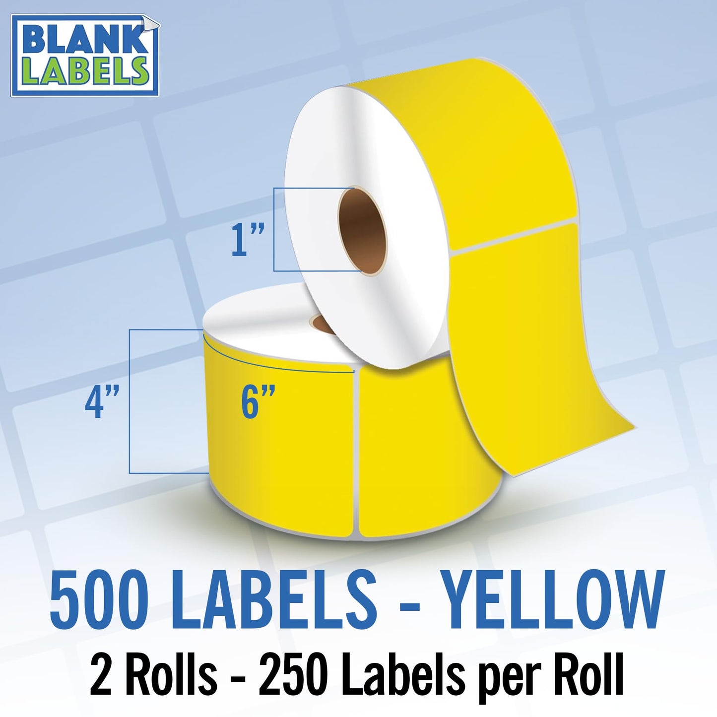 4" X 6" Direct Thermal Shipping Labels | Yellow | 1" Cores w/Perfs Easy Tear | Made in USA | Printing Label | 500 Labels | 250 Labels per Roll | 2 Rolls | Blank Labels