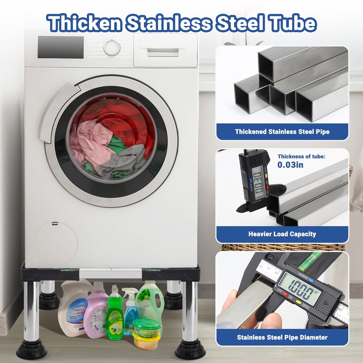 Nefish Height 11"-12" Mini Fridge Stand Heavy Duty Washer and Dryer Stand Pedestal for 19-27 Inch Appliance Washing Machine Stand Base Laundry Pedestal Universal Platform with 4 Strong Feet