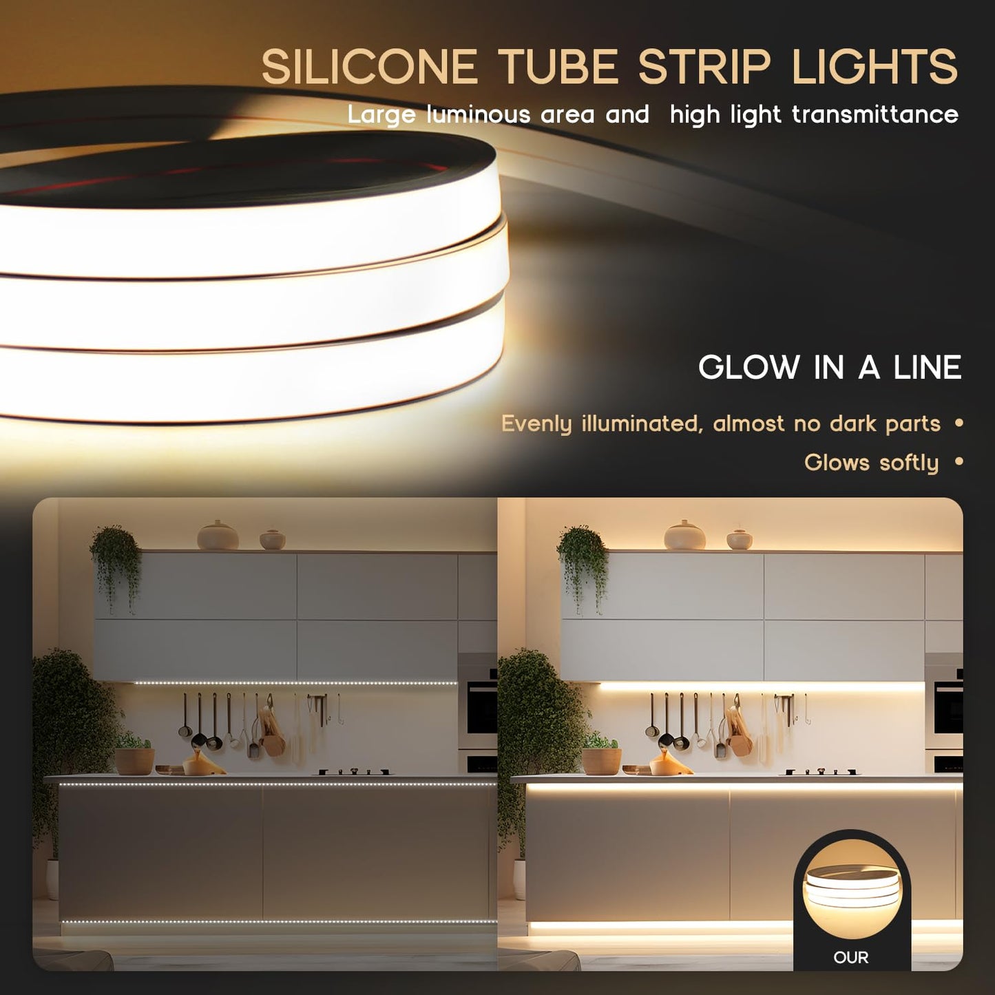 VOEWT LED Strip Lights Warm White 3000K,32.8ft 110-120V Neon Rope Lights,Flexible Silicone Outdoor Waterproof Neon Strip Lights for Bedroom,Mirror,Kitchen Cabinet, Living Room,Halloween Decor