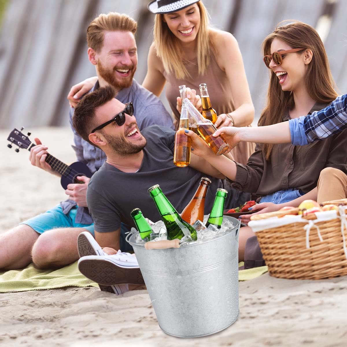 OBTANIM 4 Pack 8 Quart Galvanized Metal Buckets Champagne Drink Cooler Storage Ice Pails with Handle for Plants, Succulents, Party Favors Organizing Home Parties Bar Cooling Supplies