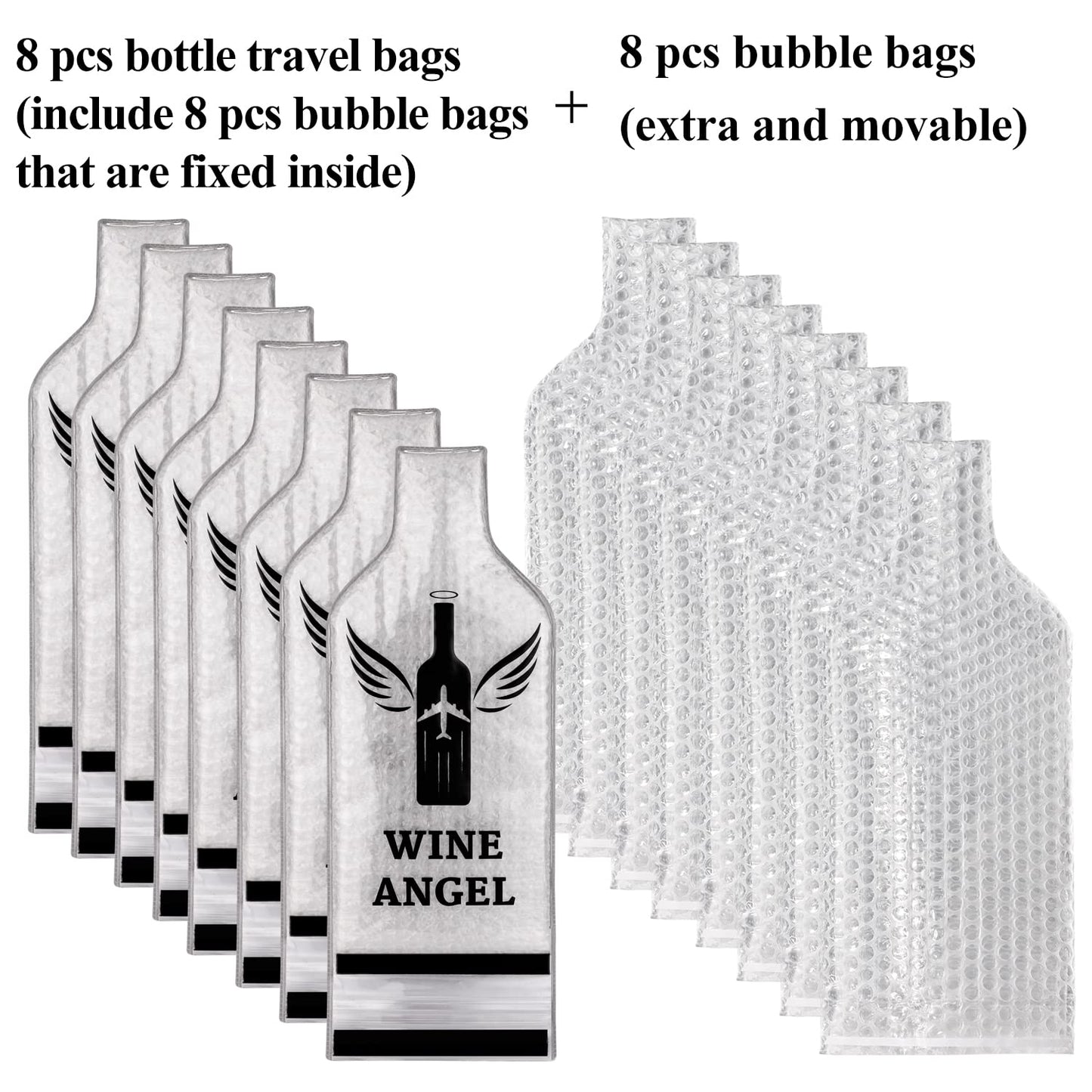 [UPGRADED PROTECTION] 8 Set (16 pcs) Reusable Wine Bags for Travel, Wine Travel Protector, Bottle Travel Sleeve Case For Airplane, Car, Cruise, TRIPLE Protection Luggage Leakproof Safety Impact Resist