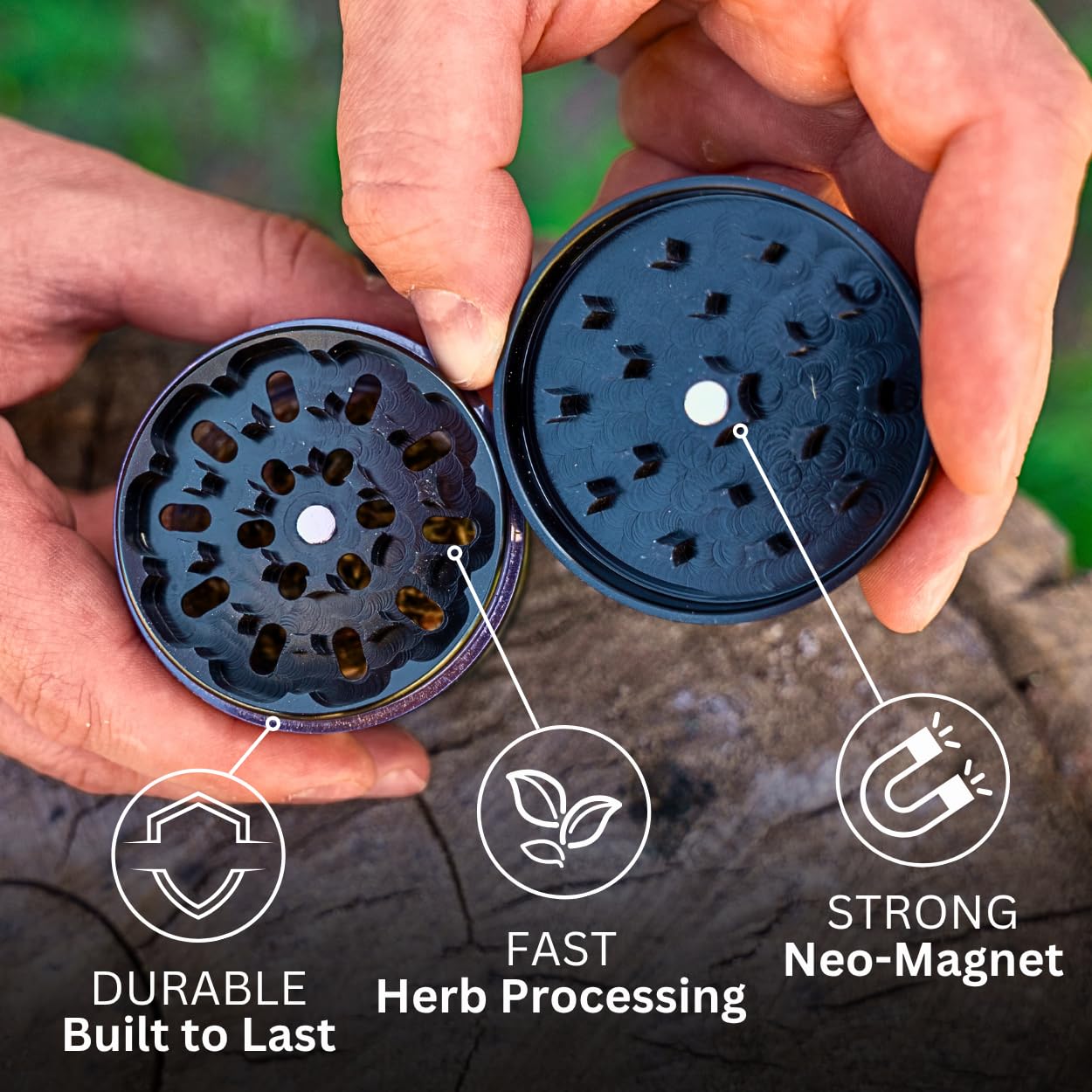 Cinder Brands - Clear Cut 4 Piece Herb Grinder – 2.75" Manual Dry Herb Grinder, Spice Mill with Transparent Storage Chamber & Diamond-Sharp Teeth, Aluminum Alloy, Portable, Easy-Clean Design