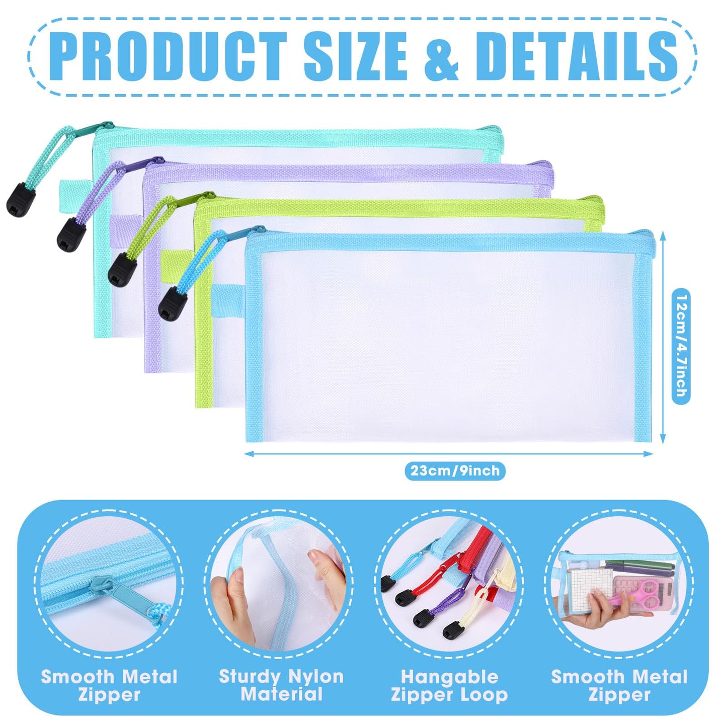 Leelosp 80 Pcs Mesh Zipper Pouch Bulk Mesh Cosmetics Bag Pencil Storage Pouch Toiletry Makeup Bags Employee Appreciation Gift for Office Travel Organization(Multicolor,9 x 4.7 Inch)