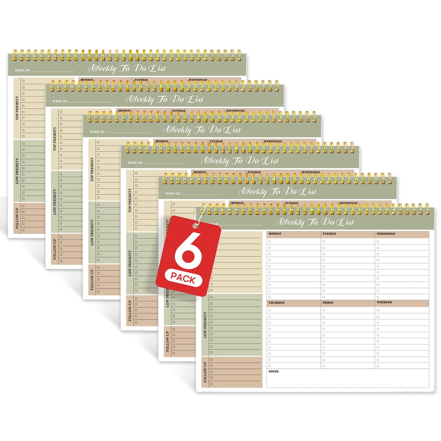 Weekly To Do List Notepad with 52 Undated Sheets（8.5"×11"）6 Pack - Undated Weekly Planner Notepad for Office Desk Accessories and Supplies - Forest Shades