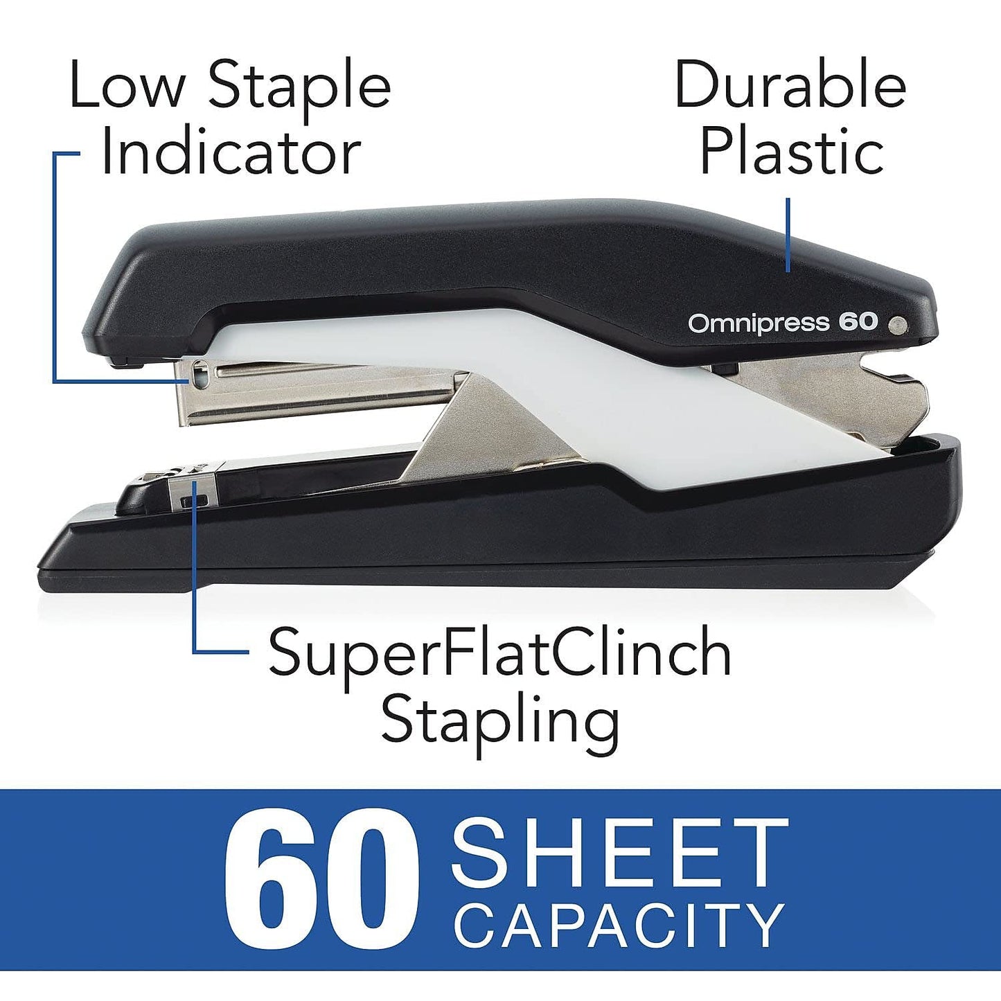 Swingline Stapler, Omnipress 60 Stapler, Press Anywhere for Easier Use, 60 Sheet Capacity, Black/Gray (5000590A)