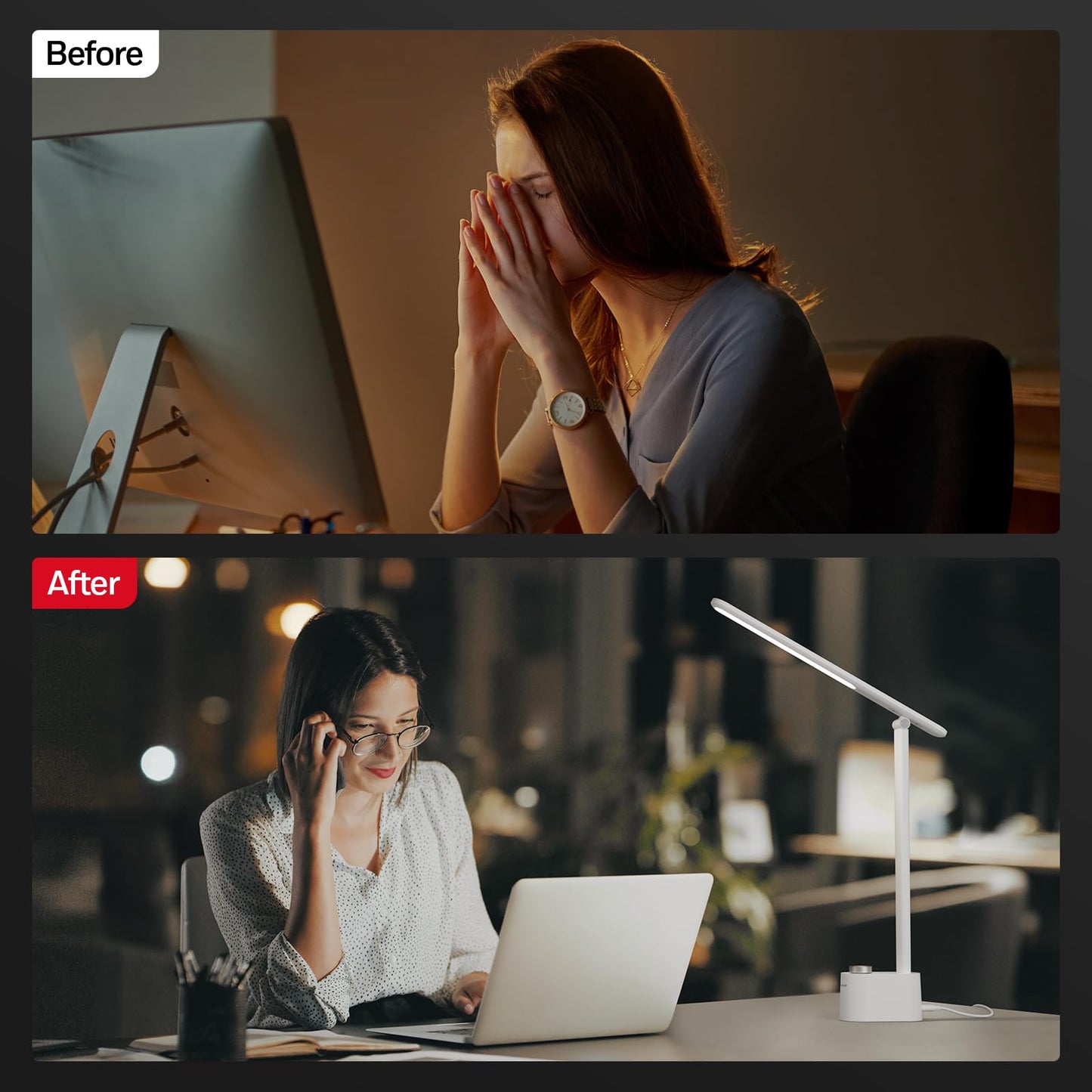 Honeywell LED Desk Lamp - Sunturalux Desk Lamps for Home Office with USB A+C Charging Ports, 3 Color Modes Stepless Dimmable Eye-Caring Foldable Desk Light for Bedroom Table Reading Study(White)