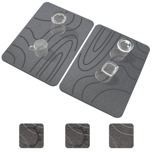 Stone Drying Mat for Kitchen Counter,2 Pack 16''x12'' Quick Dish Drying Stone Mat Kitchen,Double-sided Diatomaceous Earth Stone Drying Mat,No Moisture Residue, Stone Dish Drying Mat (Curved Stripes)