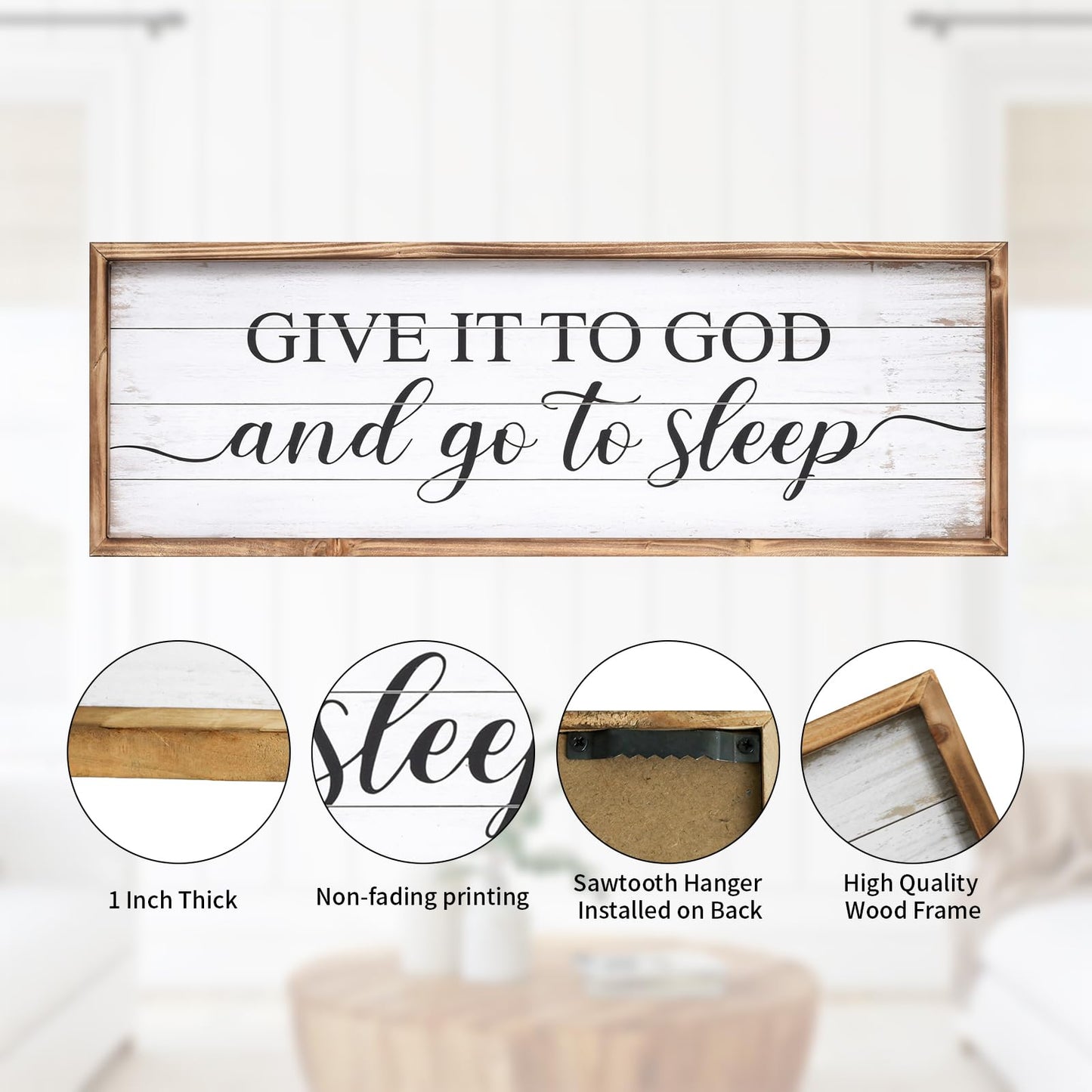 UPPER DECOR Give It to God and Go to Sleep Sign 42''×15'' Large Above Bed Wall Decor Farmhouse Bedroom Decor Wood Guest Room Decor Framed Wall Art Rustic Master Bedroom Wall Decoration