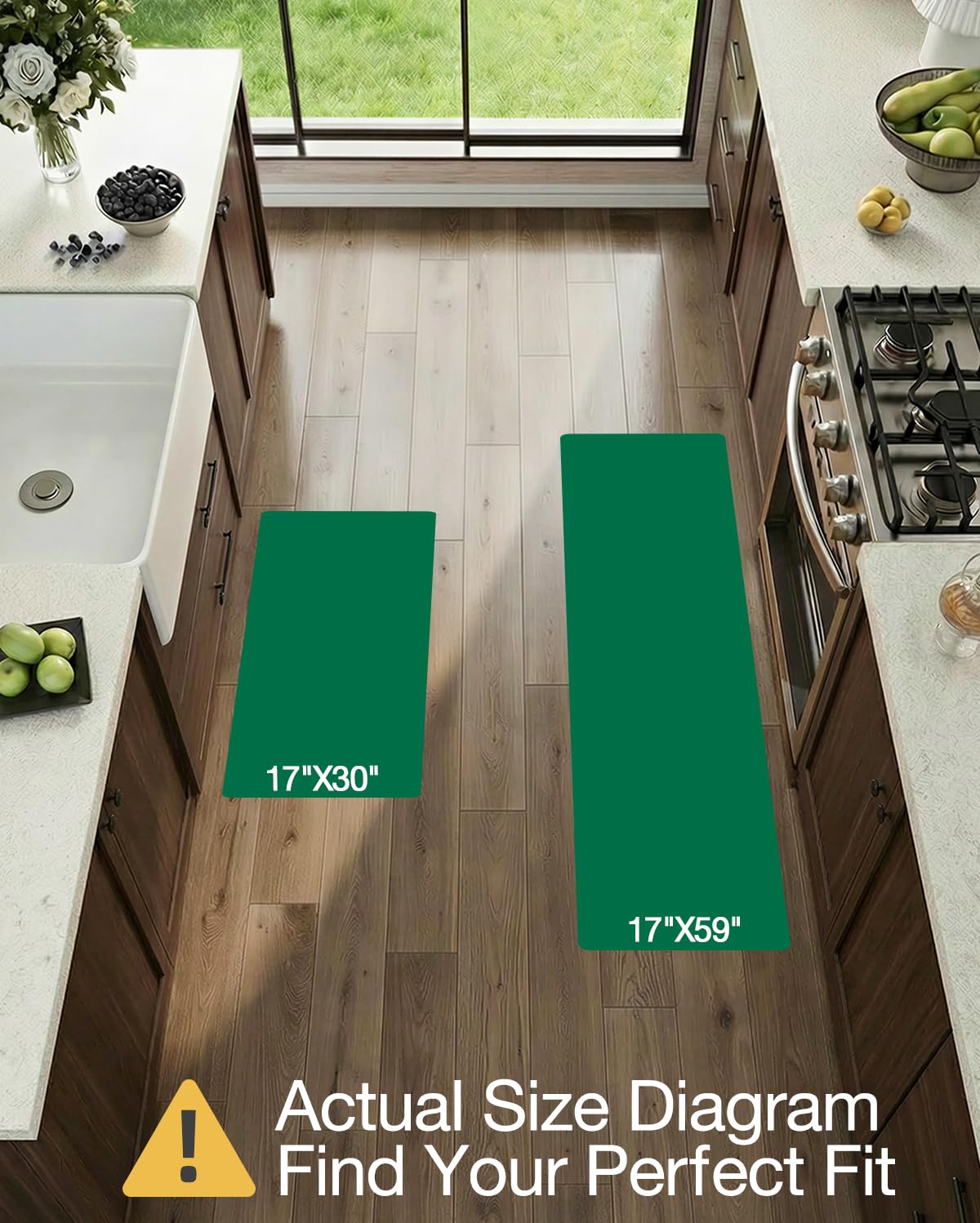 LUMI Anti-Fatigue Kitchen Floor Mats Set of 2,Cushioned Comfort Standing Rug Waterproof 2PCS, Non-Slip Ergonomic Foam Runner for Sink, Laundry, Office & Home,17x29+17x59,