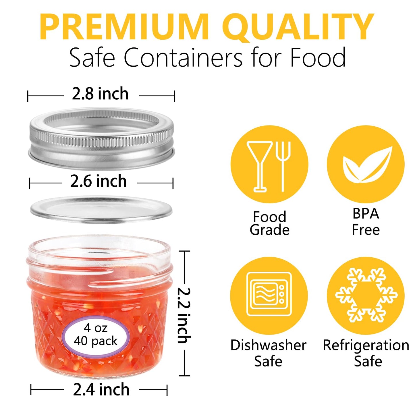 UrSpeedtekLive 40 Pack 4 oz Mason Jars with Regular Lids and Bands, Small Canning Jars, Mini Glass Jars for Jelly Jam Honey DIY Projects