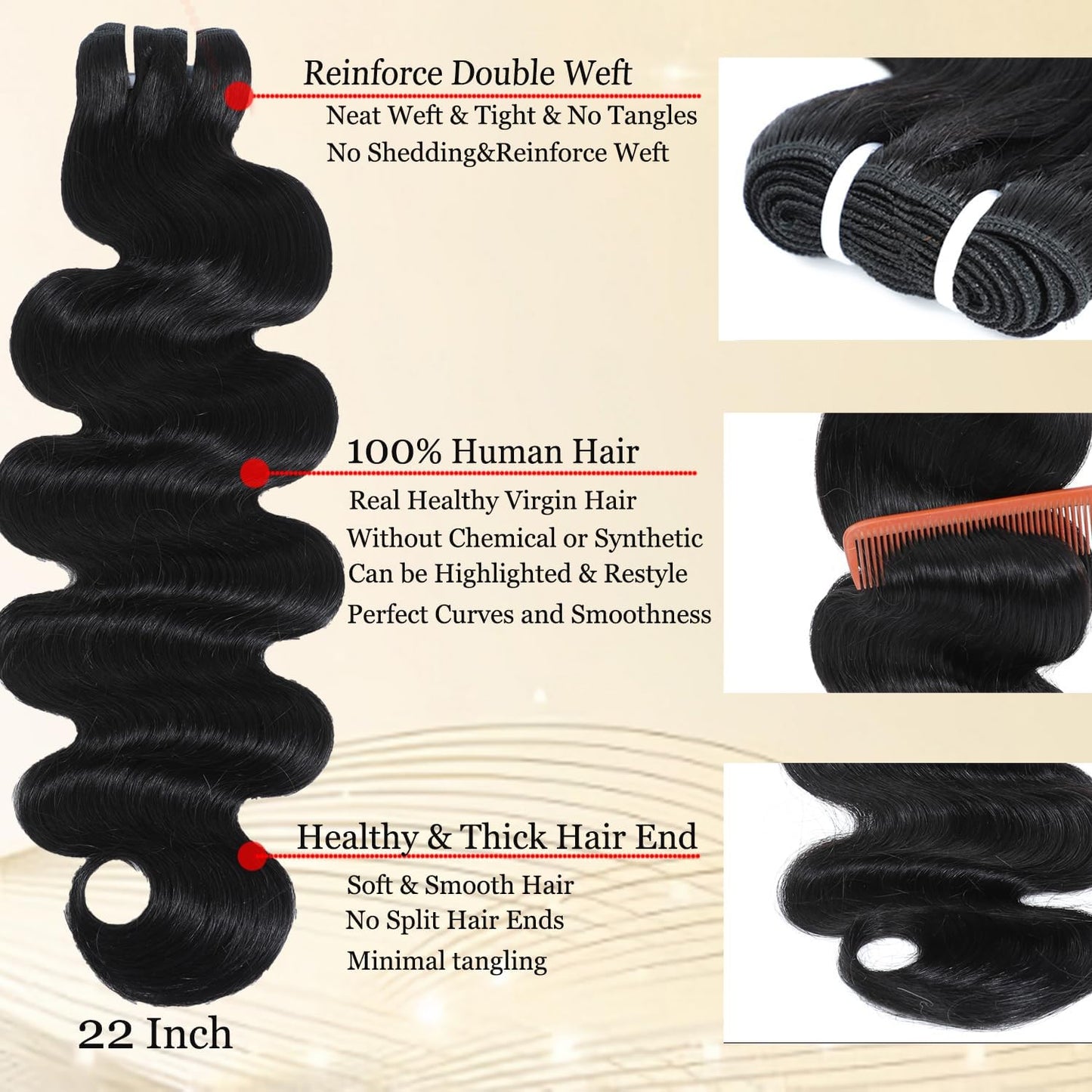 12A 16 18 20 22 Inch Human Hair Bundles Body Wave Bundles Human Hair Thick 4 Bundles 100% Unprocessed Virgin Human Hair Quick Weave Real Human Hair Extensions Natural Black for Women