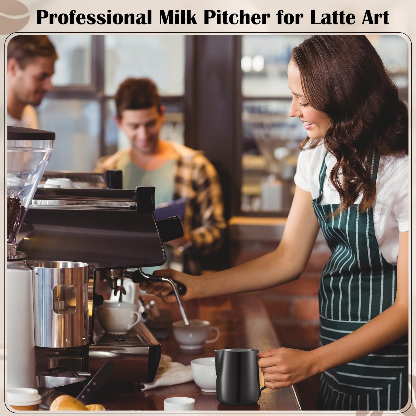 Honeydak 6 Pcs Milk Frothing Pitcher 304 Stainless Steel Steaming Pitchers for Coffee Bar Cappuccino Barista Tools Milk Jug Steamer Frother Cup (12 oz)