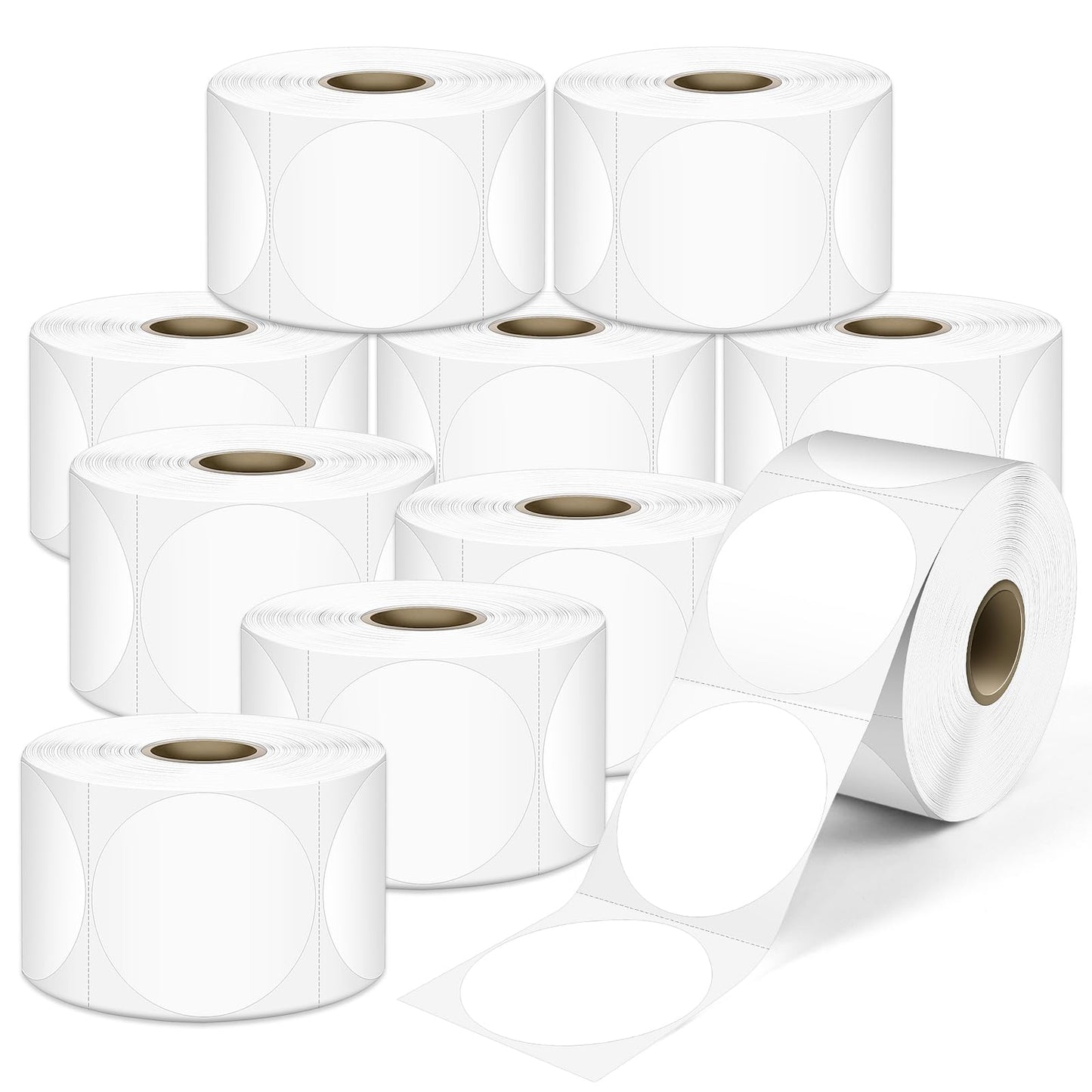 L LIKED 2" Round Direct Thermal Labels for Block, Permanent Adhesive Circle Label & Compatible with Rollo, Zebra and Other Desktop Printers (10 Roll, 7500 Labels)