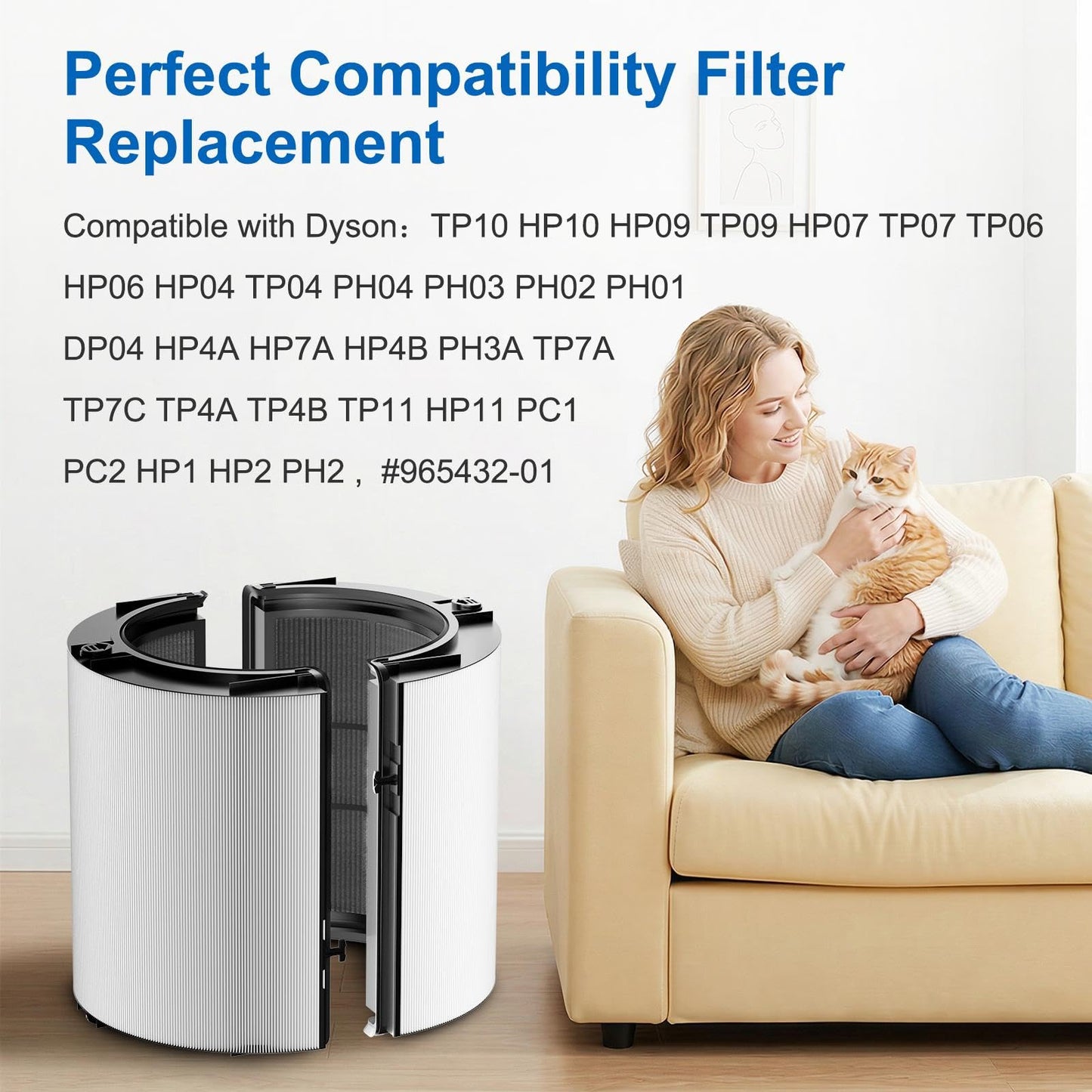 360 Combi Glass HEPA + Carbon Filter Replacement For Dyson TP10 HP10 HP09 TP09 HP07 TP07 TP06 HP06 HP04 TP04 PH04 PH03 PH02 PH01 DP04 TP7C TP4A TP4B TP11 HP11 HP1 PC1 Air Puri-fier, #965432-01, 2 Pack