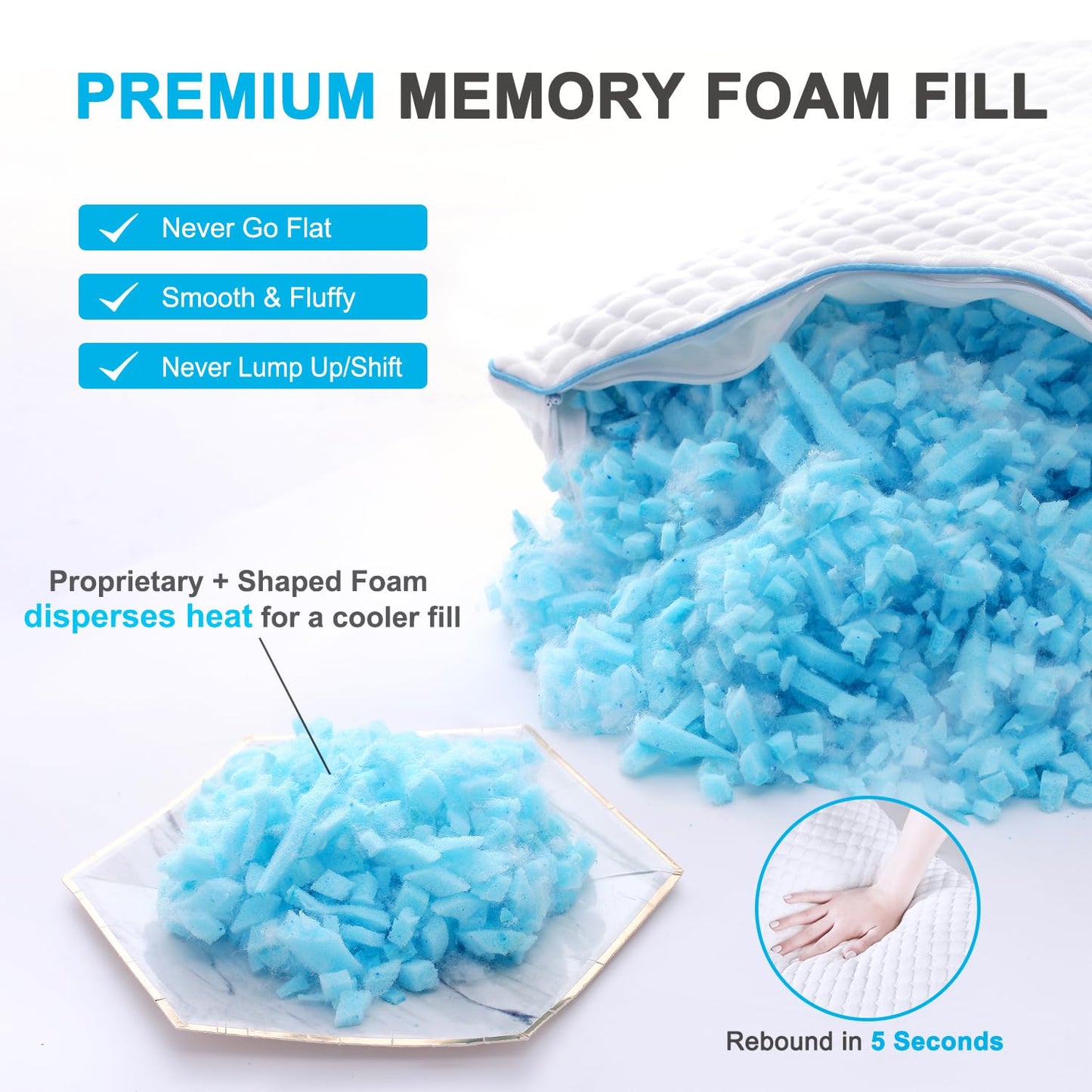 VVZ Cooling Bed Pillows King Size Set of 2, Shredded Memory Foam Pillows for Side Back Stomach Sleepers, Luxury Cool Gel Adjustable Firm Bed Pillows for Sleeping 2 Pack King Size 20 x 36 Inches