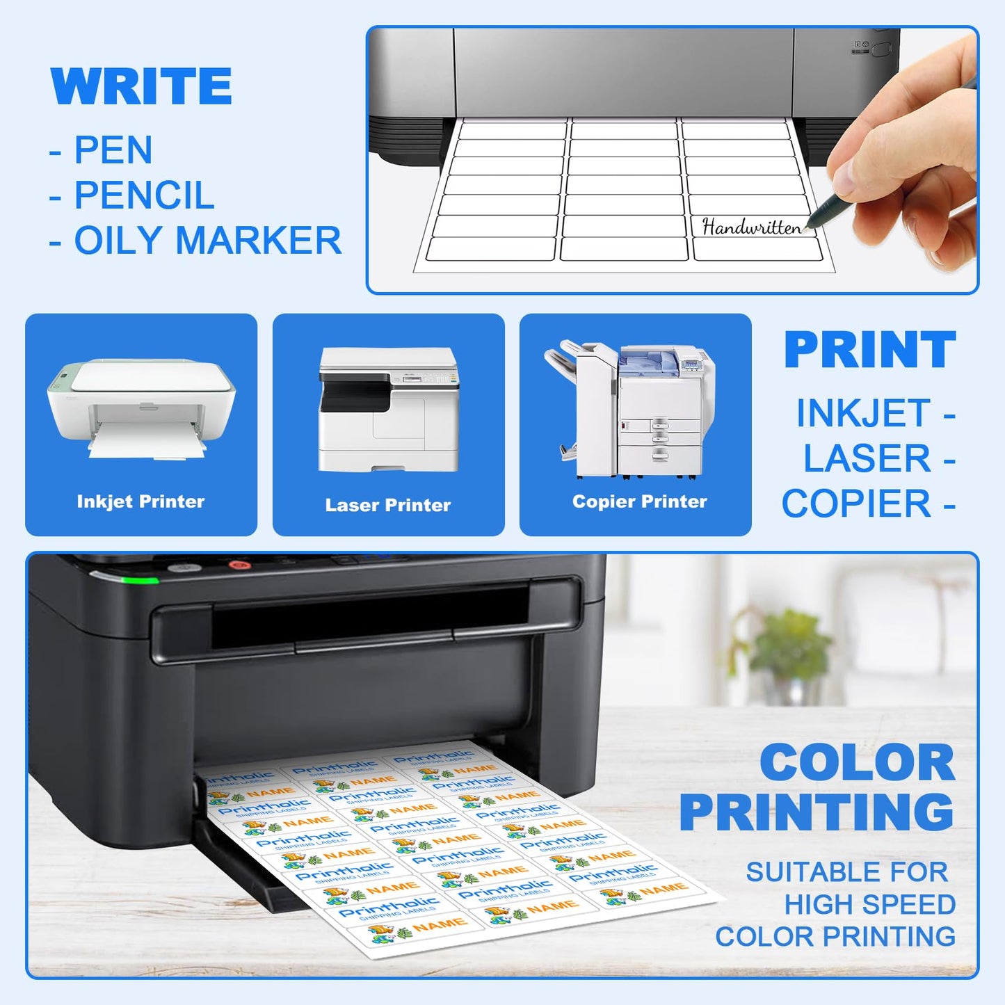 Printholic 15000 30 Per Sheet Self Adhesive 1" x 2-5/8" Address Shipping Labels for Laser & Inkjet Printers - 500 Sheets, 30 Per Labels Per Page, 30 up Labels
