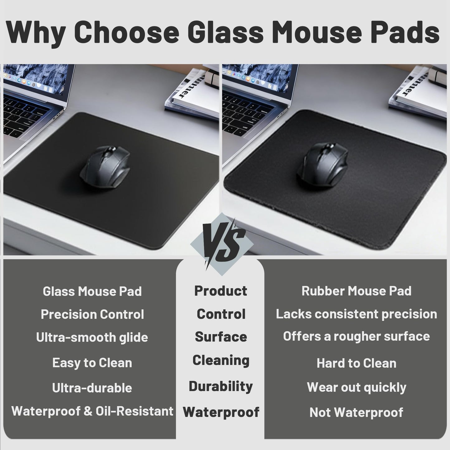 Glazir Glass Gaming Mouse Pad, Hard Mousepad for Gaming, 13.7” x 9.8” Ultra-Smooth Micro-Etched Surface Mousepad, Improved Precision & Speed, Anti-Slip Base, Black