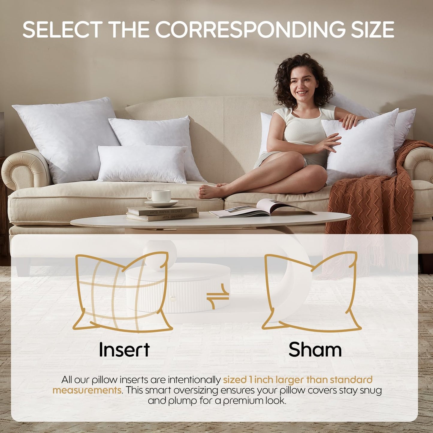 Swandream Feather Throw Pillow Inserts Set of 4, Soft Fluffy Square 22 x 22 Inches Decorative Pillow Insert, Feather and Down Euro Pillows for Bed, Couch and Cushion