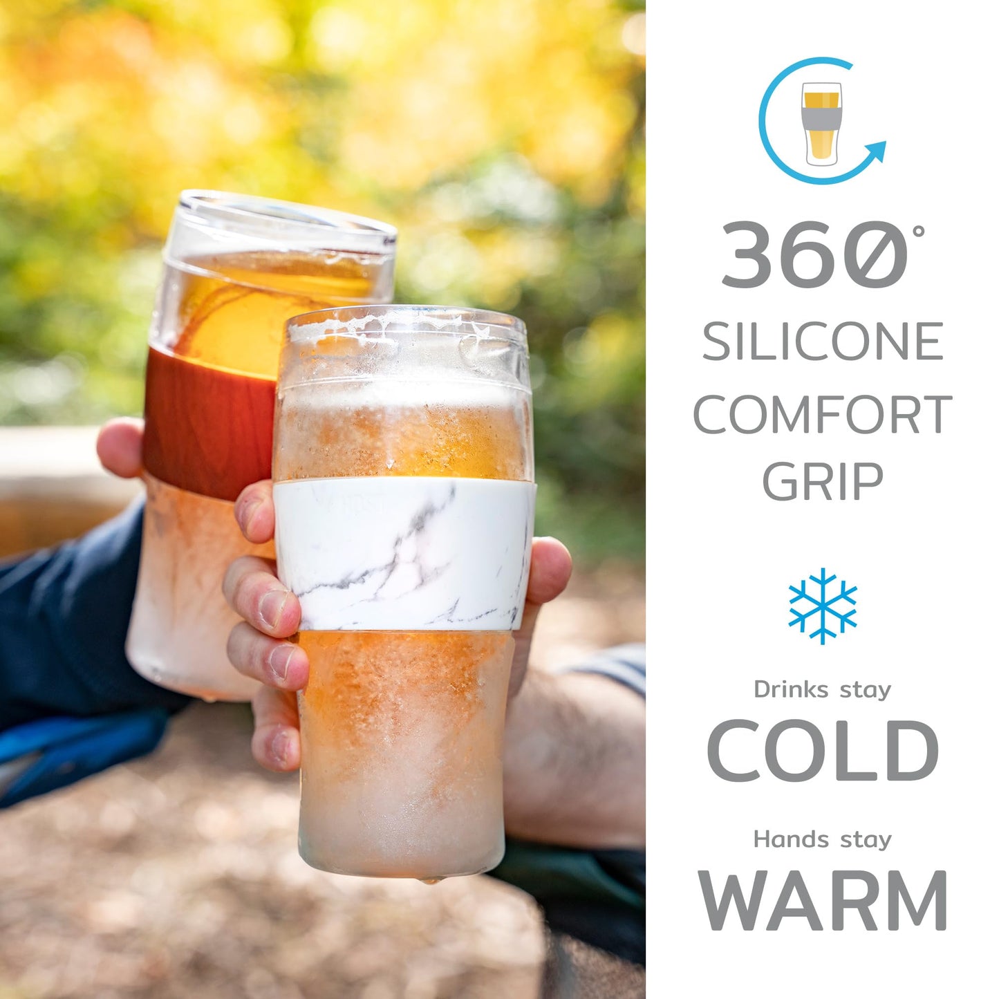 Host FREEZE Beer Glasses, Frozen Beer Mugs, Freezable Pint Glass Set, Insulated Pint Glass to Keep Your Drinks Cold, Double Walled Insulated Glasses, Tumbler for Iced Coffee, 16oz, Set of 2, Black