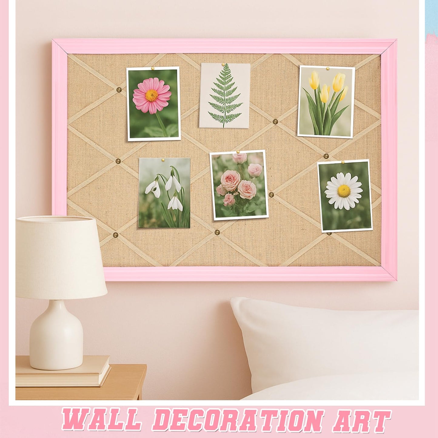 DoubleFill Pink Bulletin Board 21"×27" Pink Linen Fabric Decorative Board Hanging Memo Boards with 20 Pushpins for Women Office Large Cork Bulletin Boards for Home & Office Wall Decor Photos Display