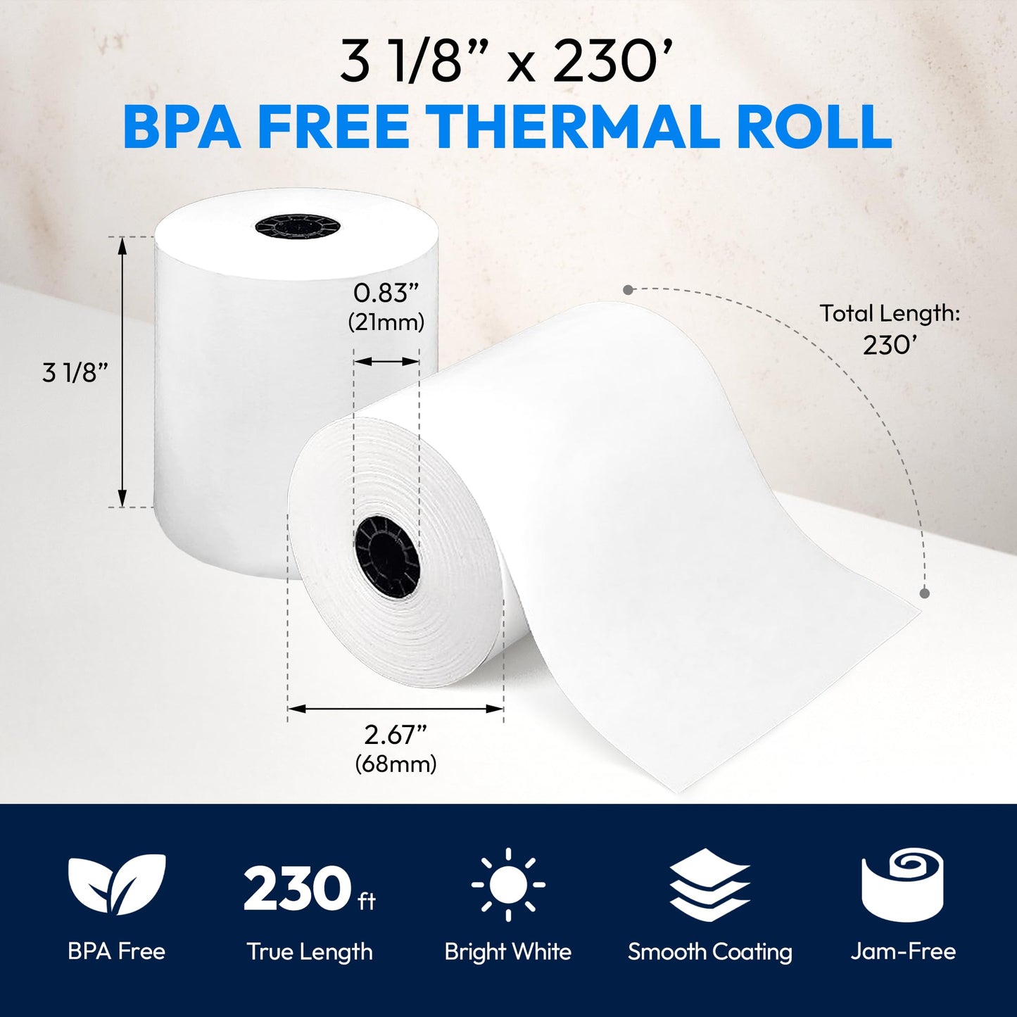 Markswell 3 1/8" x 230' Thermal Paper (20 Rolls) - BPA Free Receipt Paper, 48 GSM Safe Thermal Printer Paper & POS Register Tape