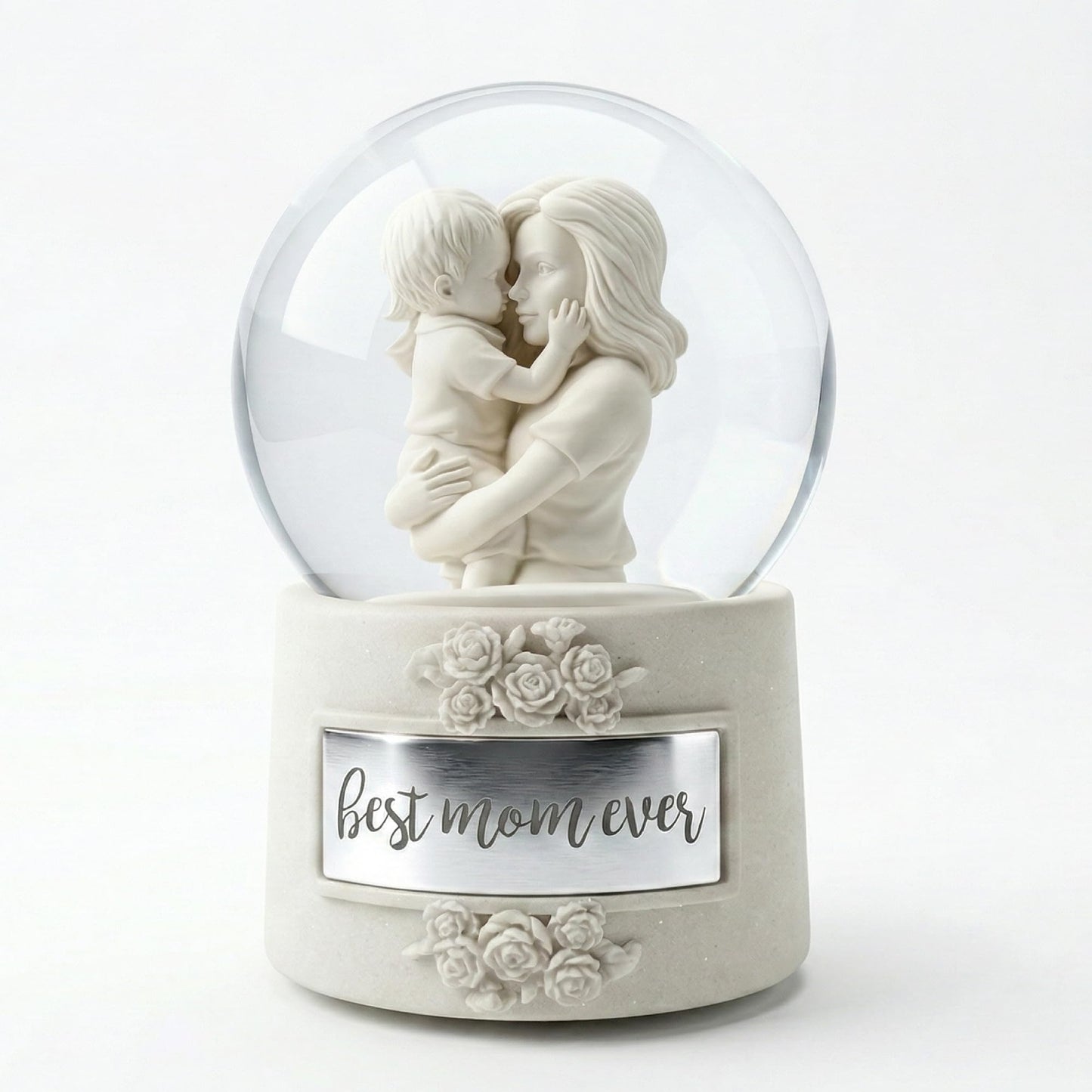 Mom Snow Globe Music Box, Wind-up Musical Water Globe with Mother and Son Figurine and Best Mom Ever Plaque, Mothers Day Birthday Gift for Mom from Daughter Son