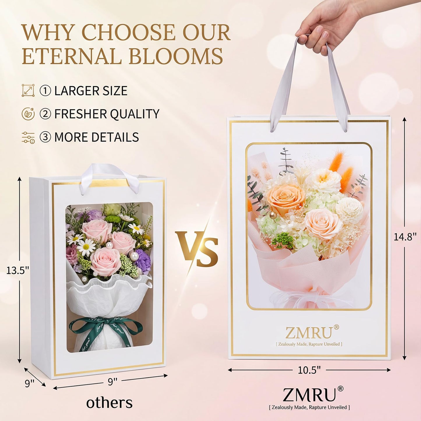 ZMRU Preserved Flower Bouquet, Fresh Flowers for Delivery Prime, Mothers Day Gifts for Mom, Flowers Fresh Bouquet,Birthday for Women, Mom, Grandma, Valentine's Gift, Decor, Graduation Surprise