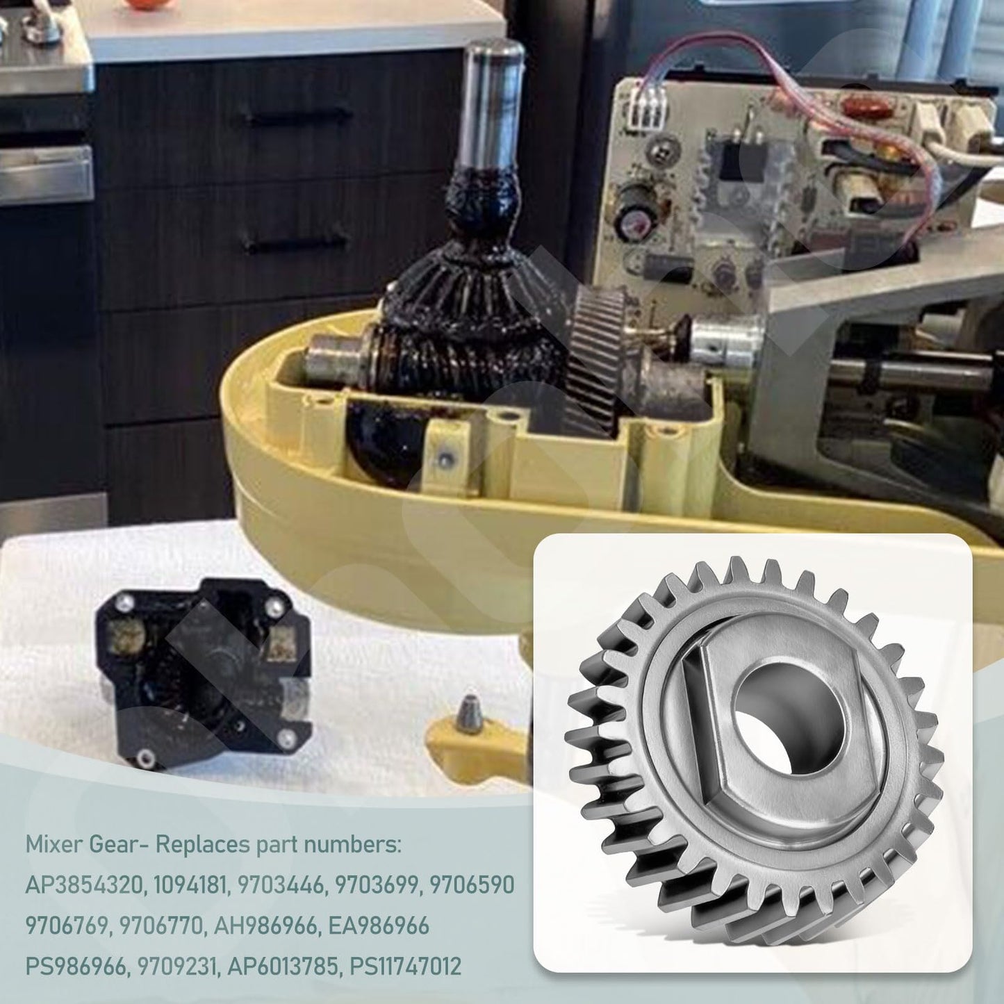 9706529 W11086780 9709231 WP9709231 Worm Gear - by Ohoho - Compatible with Whirlpool/Kitchenaid 5QT & 6QT Stand Mixer Replacement Parts - with Snap Ring & 1.8 Oz Grease & 9703445 Thrust Bearing