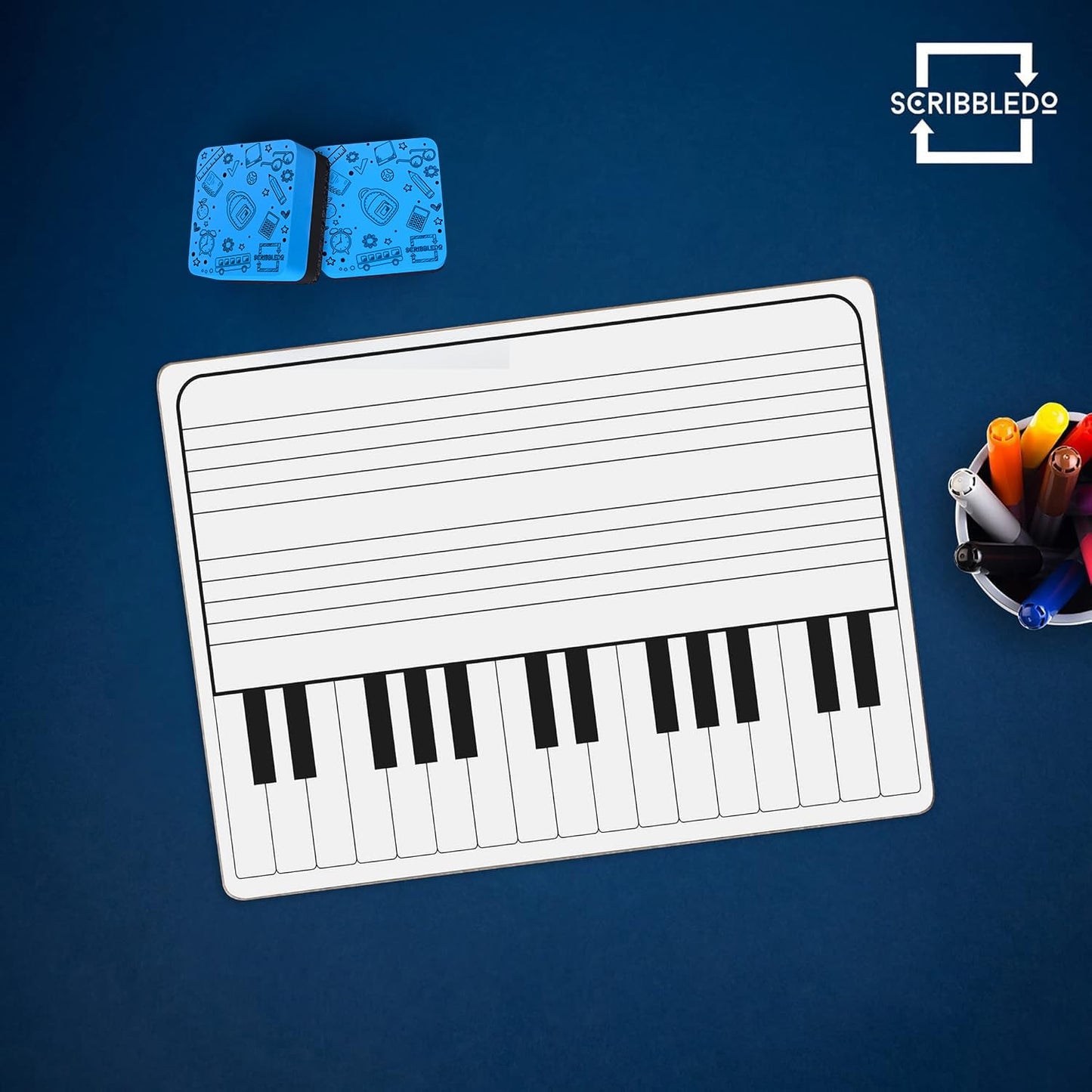 SCRIBBLEDO 10 Pack 11 x 14 Inch Piano Board Dry Erase White Boards Keyboard Double Sided Music Staff whiteboard for Kids Students, Musicians Music Class Supplies. (10 Erasers Included)