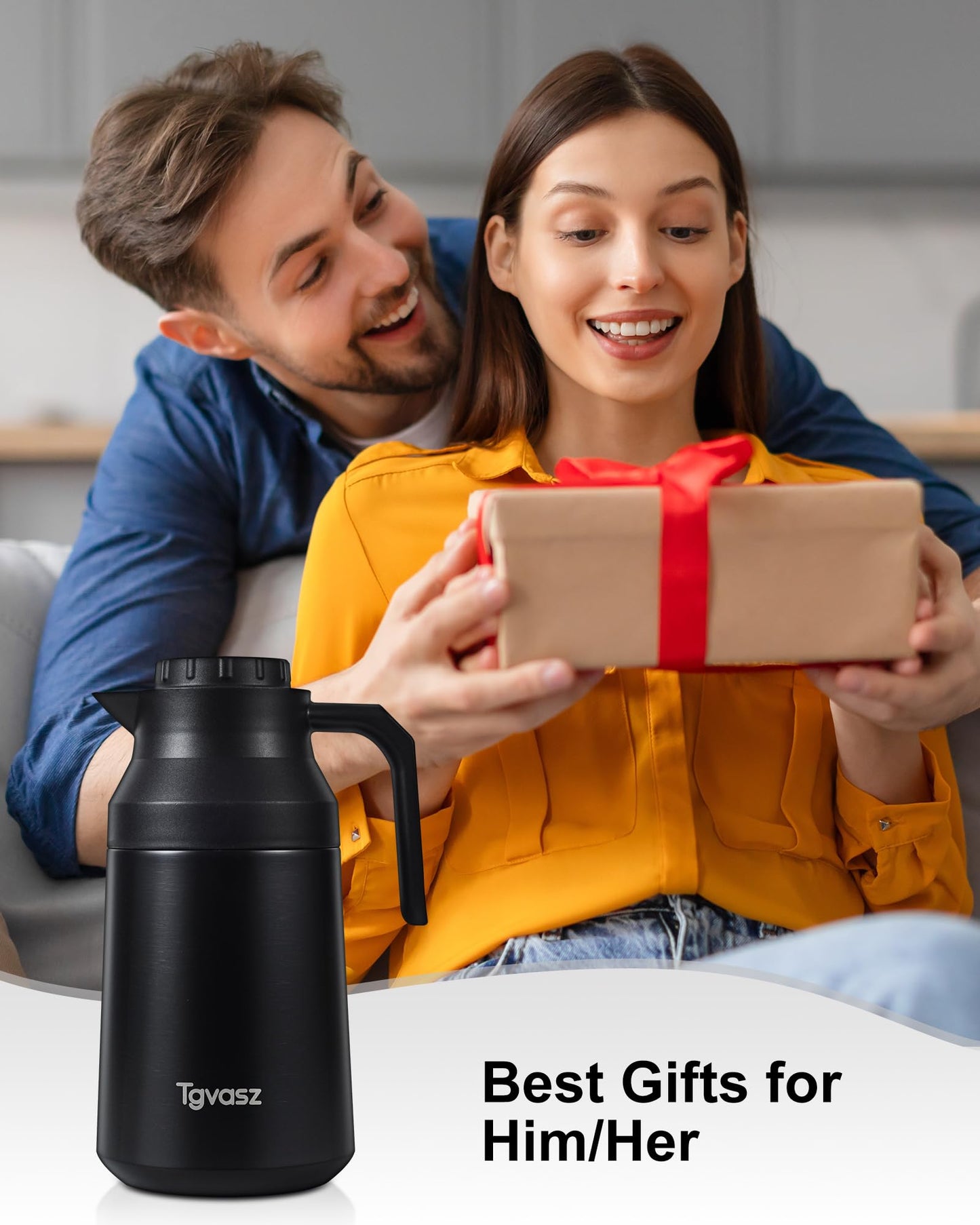 2 PCS Thermal Coffee Carafe Insulated Stainless Steel Coffee Carafe for Hot Liquid Vacuum Thermal Pot Creamer Pitcher Dispenser Keeping Hot Water Milk(Black/Black 68 oz)