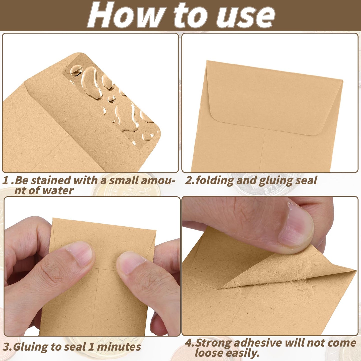 1500 Pack Small Coin Envelopes 2.25x 3.5in Brown Kraft Small Cash Envelopes Mini Key Envelopes with Gummed Flap for Home and Office Use