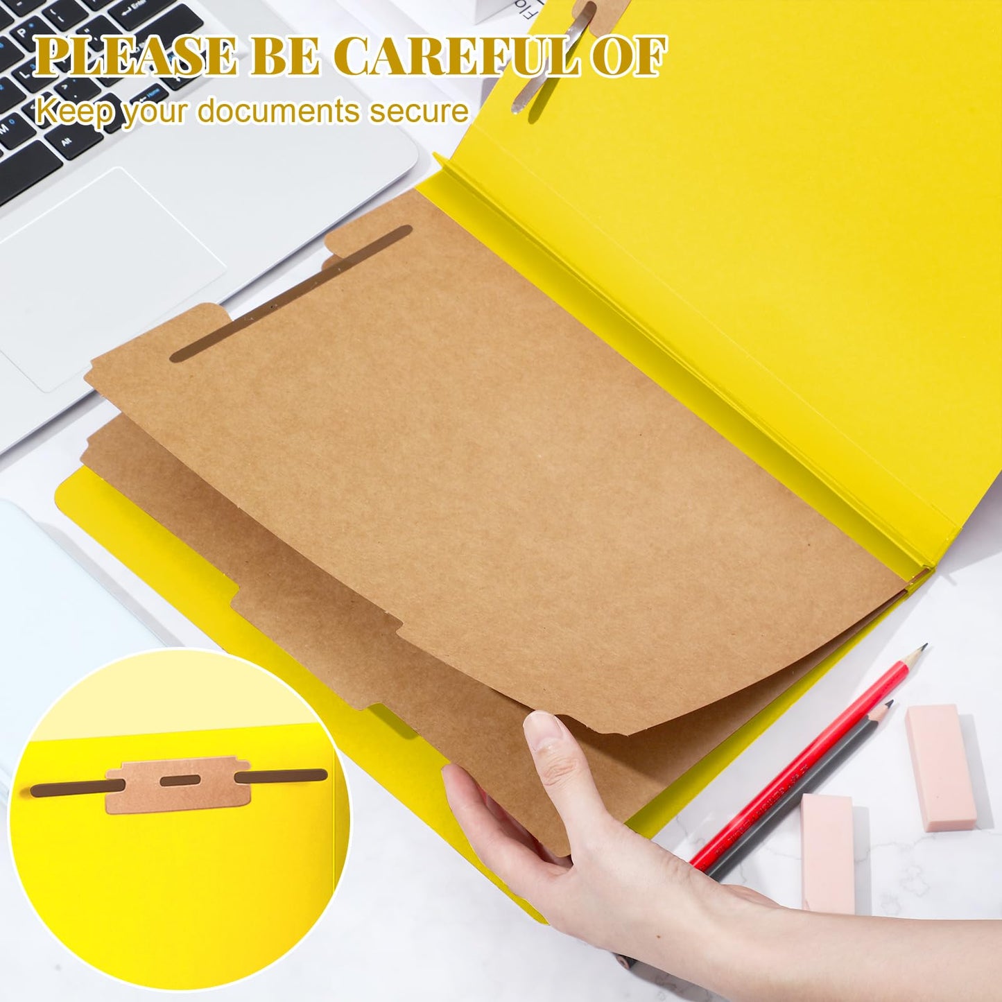 Skyygemm 12 Pcs Classification Folders Letter Size Bulk - 2 Dividers Pressboard File Folder with 3. 5 Inch Expansion, 2 Prongs Fastener, Heavy Duty Office File Organizer for Teacher Medical (Yellow)